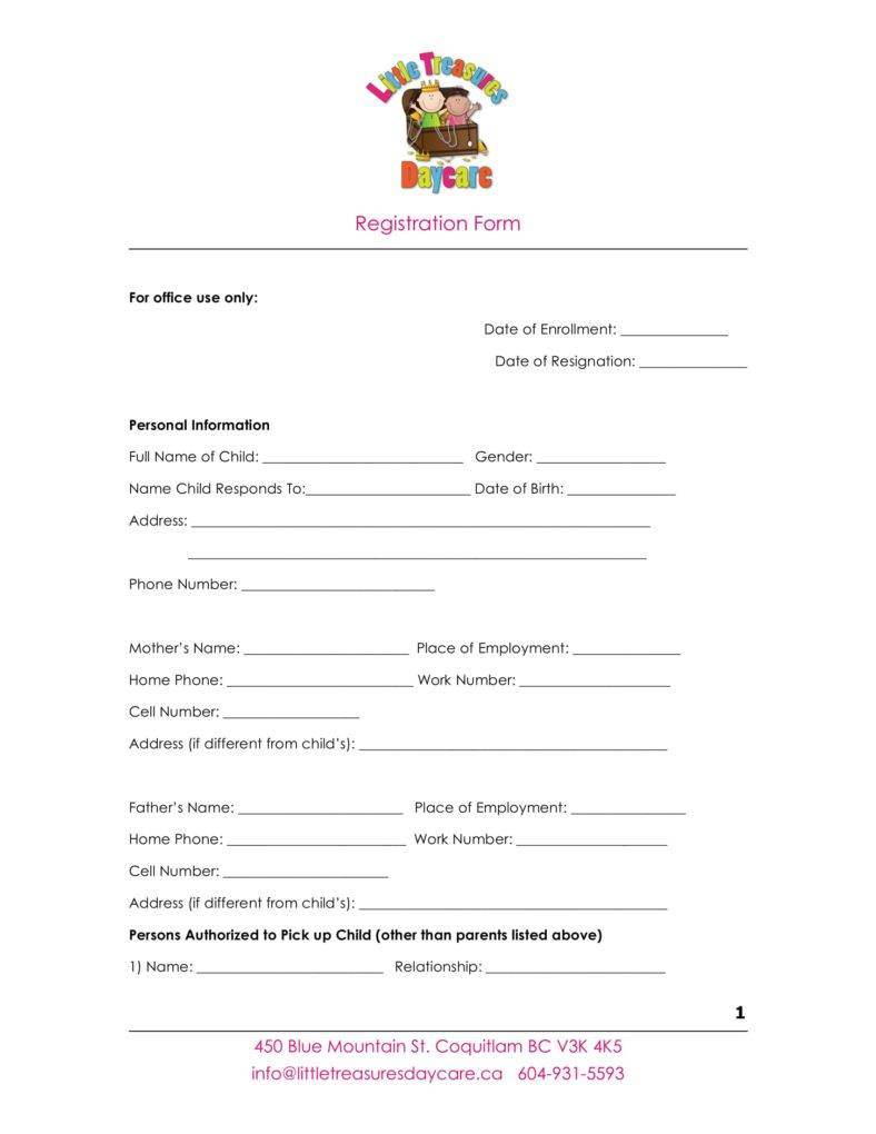 10+ Daycare Application Form Templates - Pdf, Doc Format Download throughout Free Printable Daycare Enrollment Forms