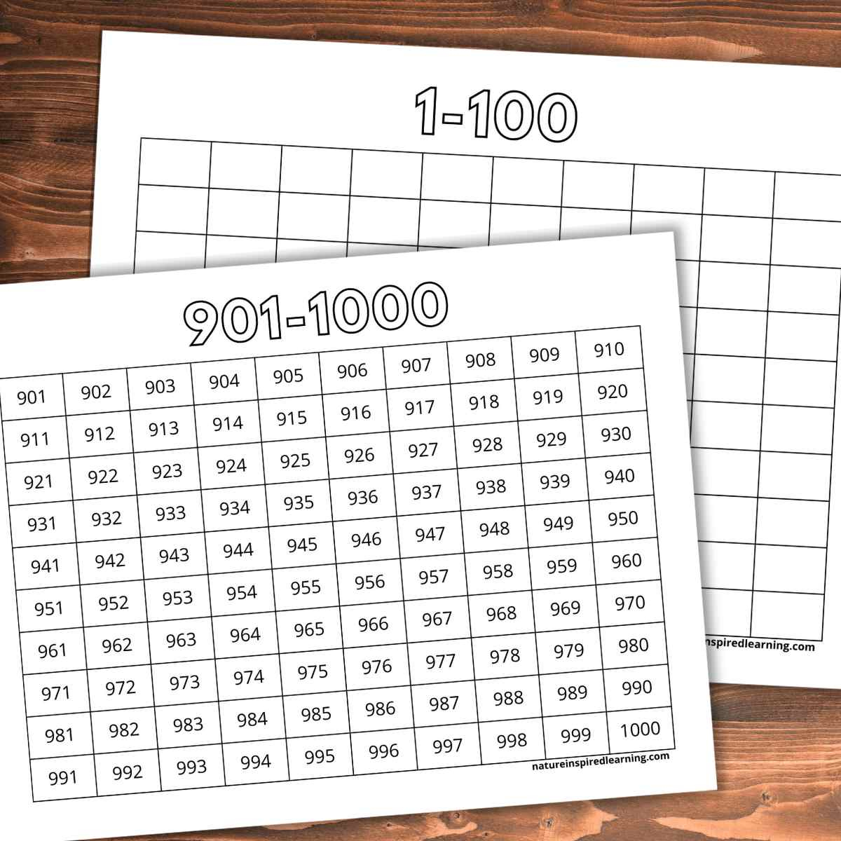 1,000 Number Charts - Nature Inspired Learning with regard to Number Chart 1 To 1000 Printable