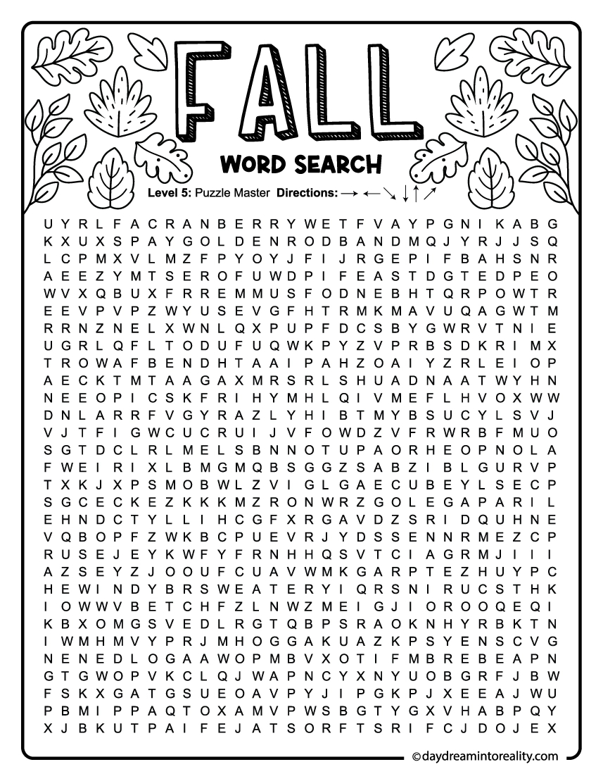 15 Fall Word Search Free Pdf Printables | 6 Levels Of Difficulty for Free Printable Fall Word Search