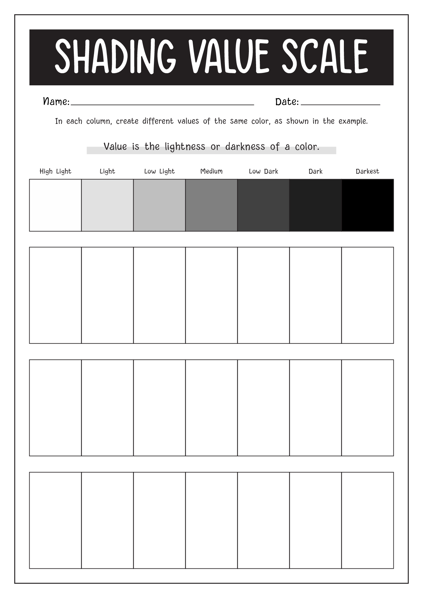 18 Value Scale Drawing Worksheet - Free Pdf At Worksheeto for Printable 10 Value Scale For Artists