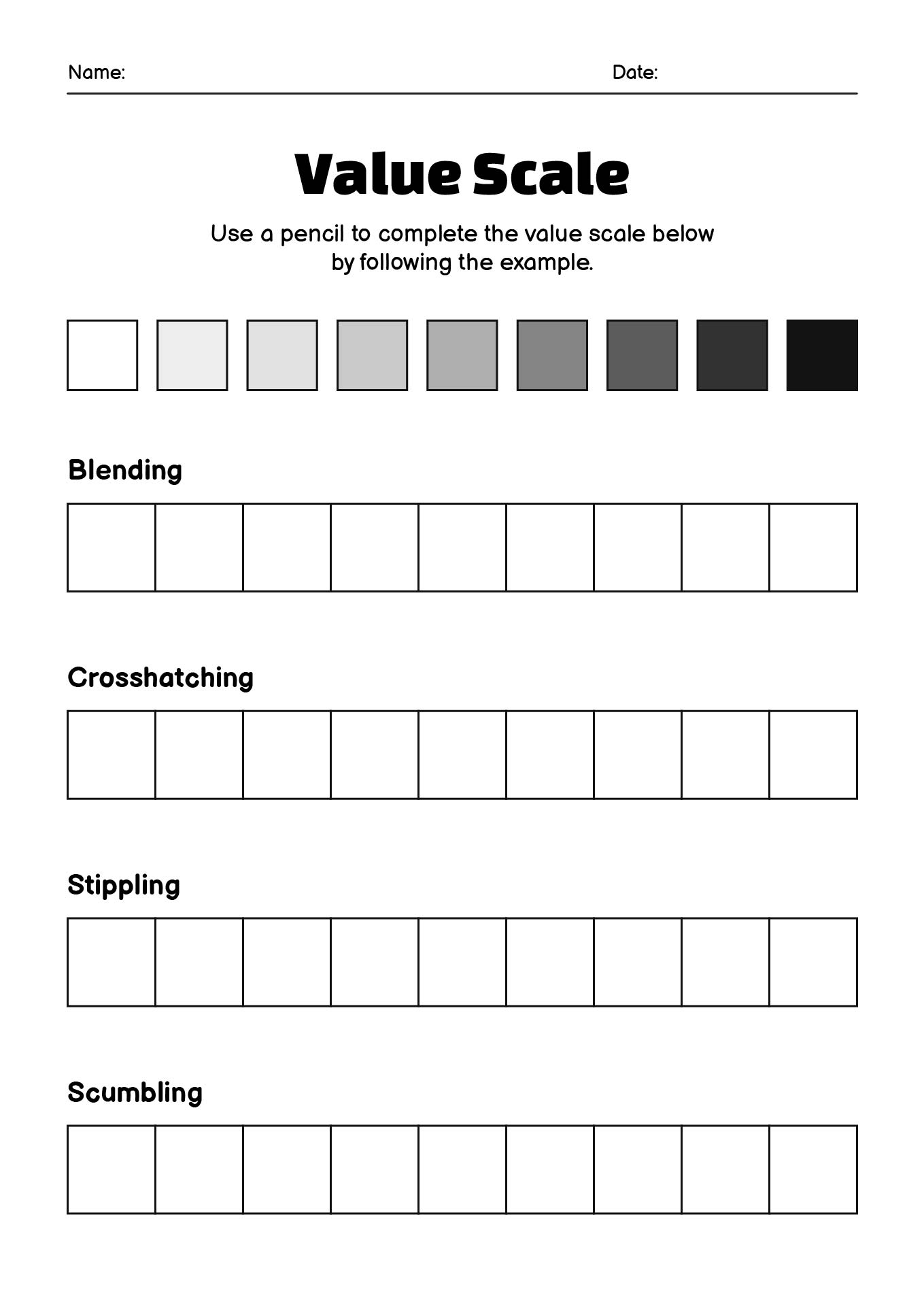 18 Value Scale Drawing Worksheet - Free Pdf At Worksheeto regarding Printable 10 Value Scale For Artists