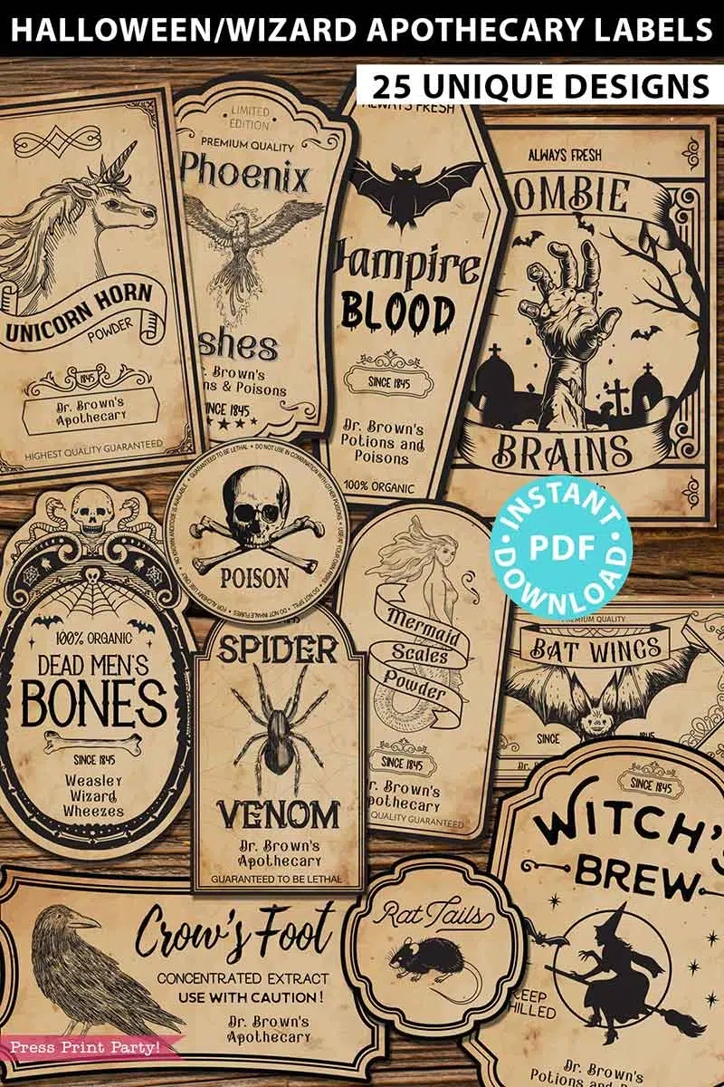 25 Halloween Labels For Bottles / Apothecary Printables with Pdf Free Printable Halloween Labels