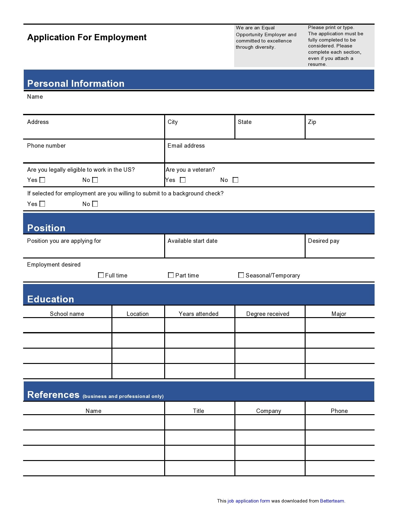 27 Basic Employment Application Templates [Free] throughout Printable Job Application Template Free