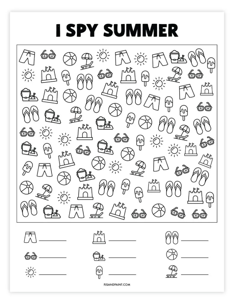 28 Free Printable I Spy Games - Pjs And Paint with I Spy Summer Free Printable