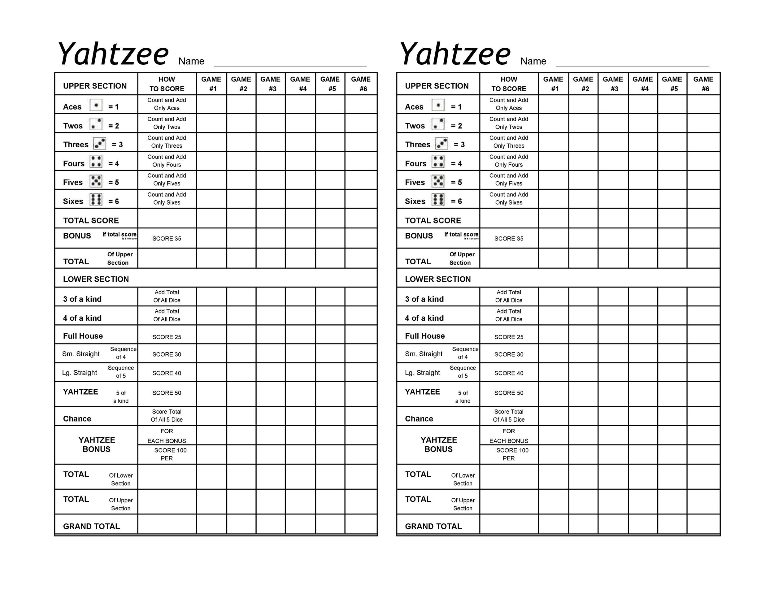 28 Printable Yahtzee Score Sheets &amp;amp; Cards (101% Free) ᐅ Templatelab with regard to Yahtzee Score Card Free Printable