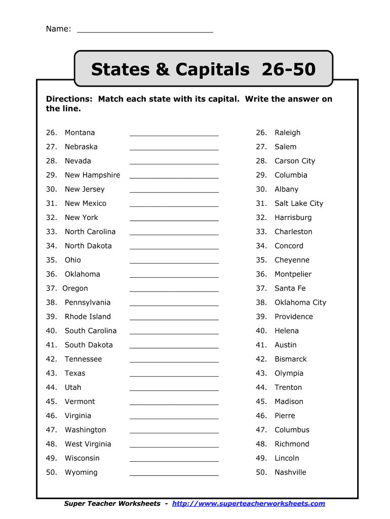 29 State And Capital - Fill Online, Printable, Fillable, Blank inside States and Capitals List Printable