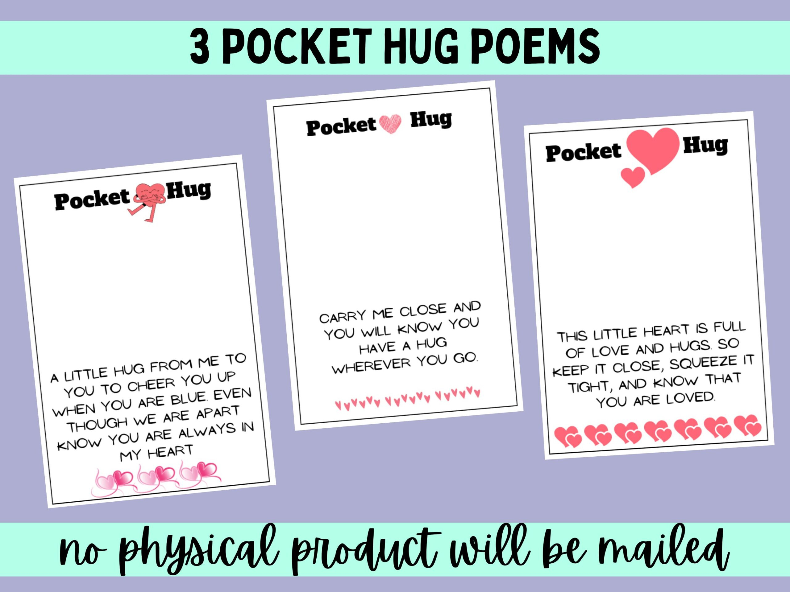 3 Pocket Hug Poems Printable Pdf File Instant Download intended for Pocket Hug Poem Printable Free