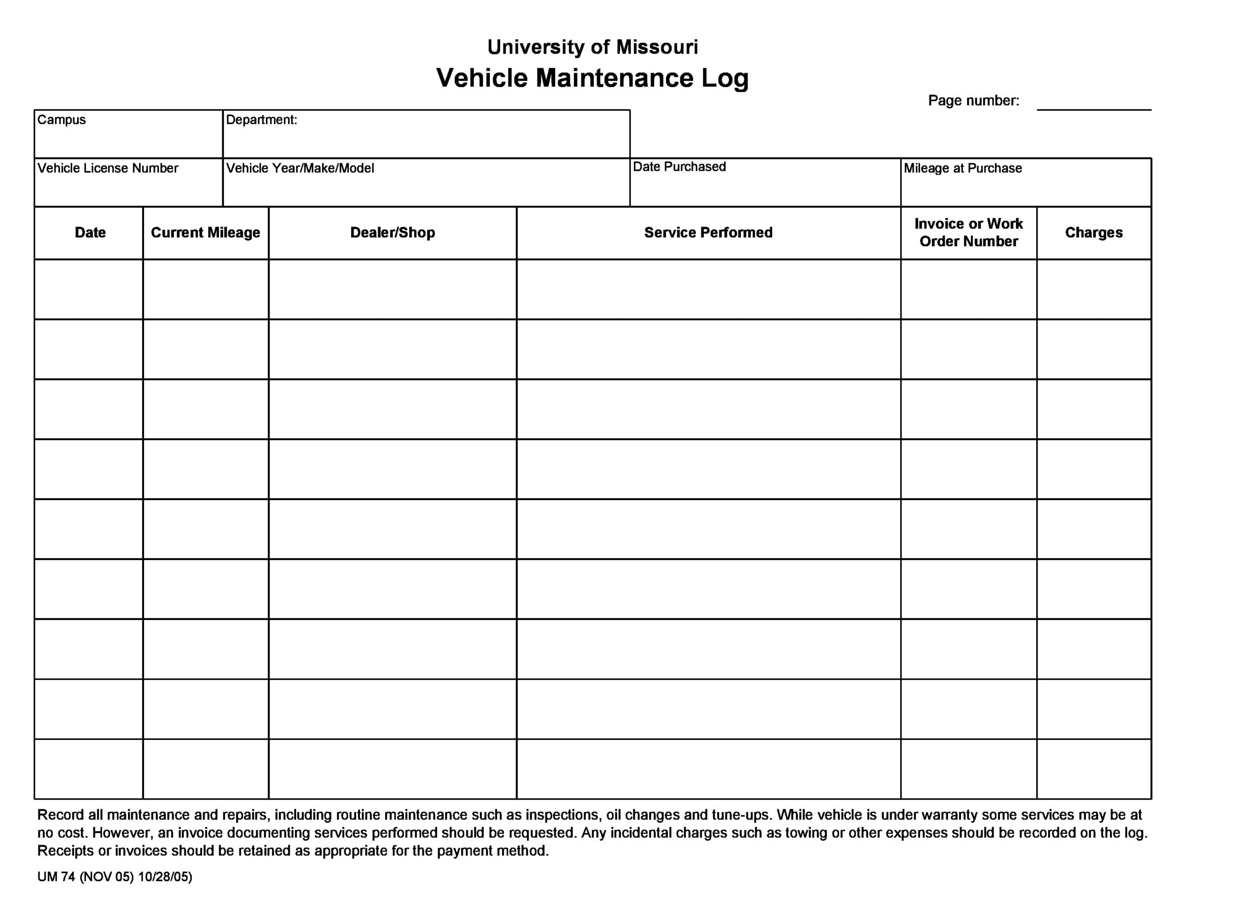 30 Free Vehicle Maintenance Logs [Excel, Pdf, Word] - Templatearchive intended for Vehicle Maintenance Log Free Printable