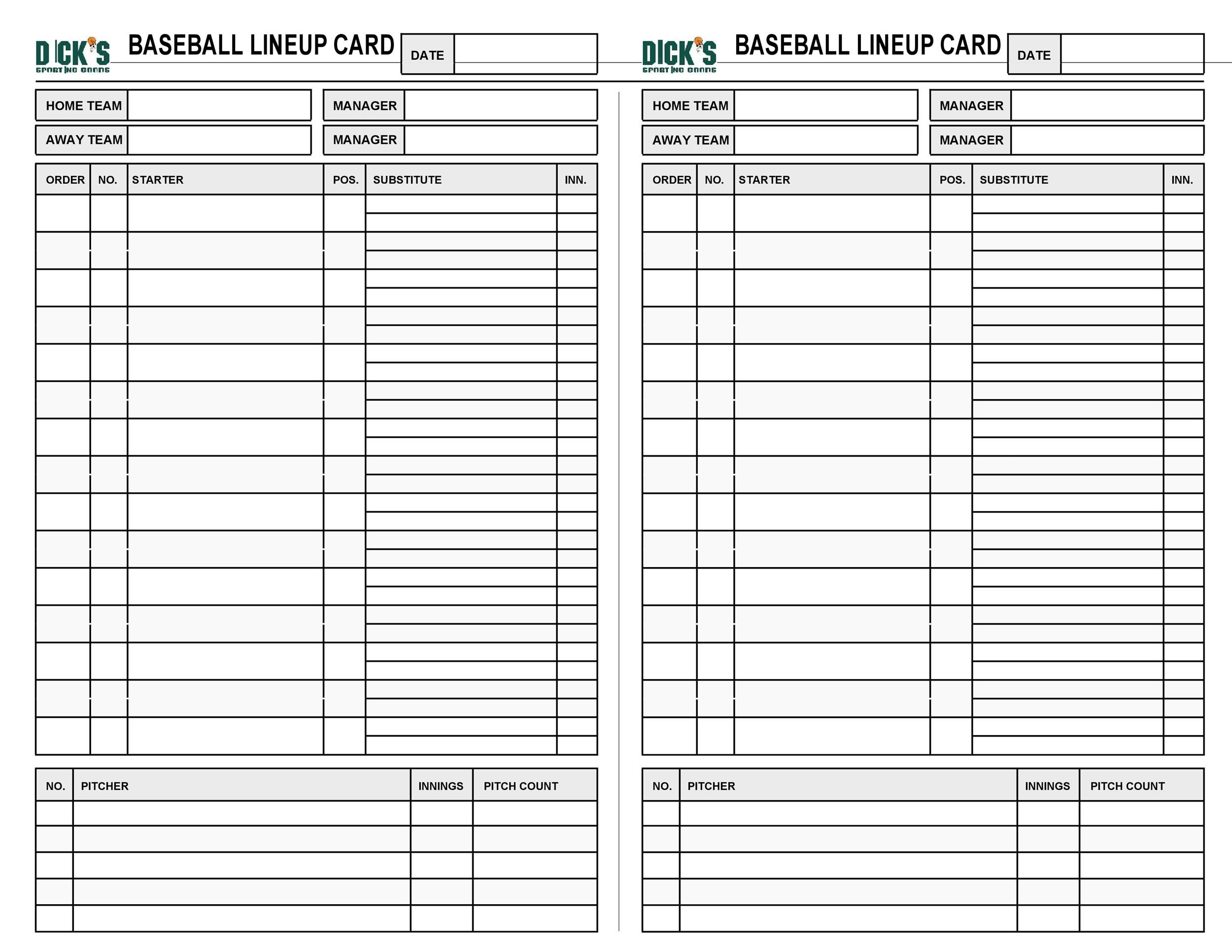 33 Printable Baseball Lineup Templates [Free Download] ᐅ Templatelab within Baseball Lineup Card Printable Free
