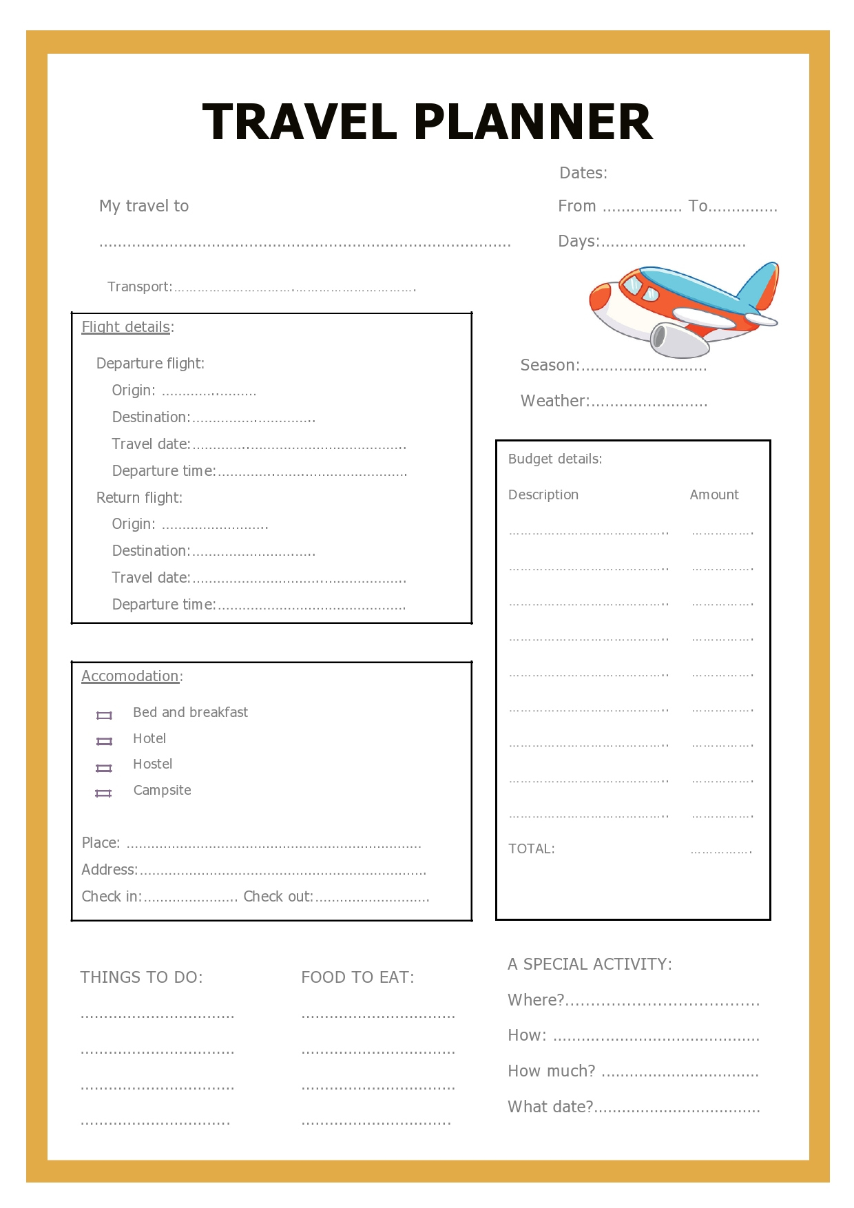 40 Free Travel Planner Templates [Excel, Word, Pdf] within Downloadable Free Printable Vacation Planner Template