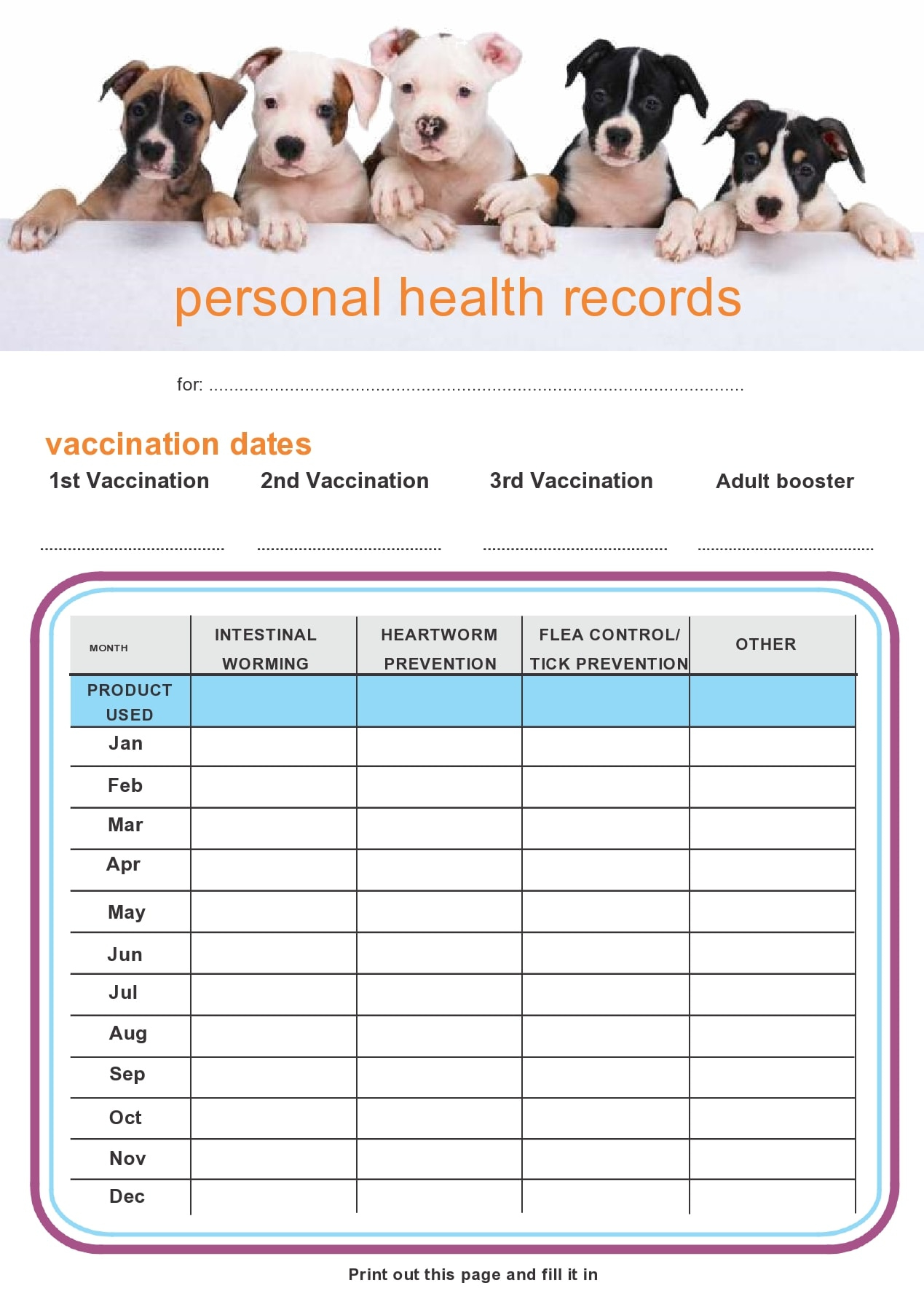 40 Printable Dog / Puppy Vaccination Records - Templatearchive within Free Printable Pet Vaccination Record