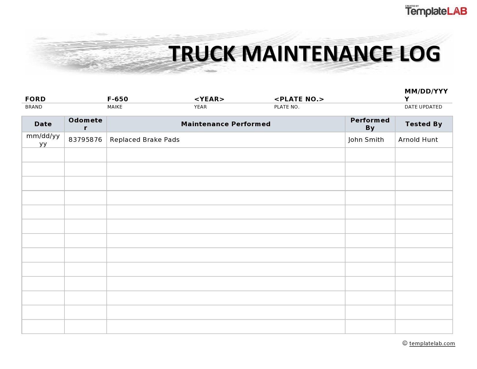 43 Printable Vehicle Maintenance Log Templates ᐅ Templatelab in Vehicle Maintenance Log Free Printable