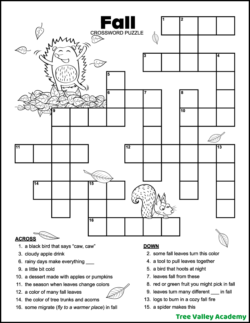 46 Crossword Puzzles For Kids - Tree Valley Academy regarding Easy Crossword Puzzles Free Printable