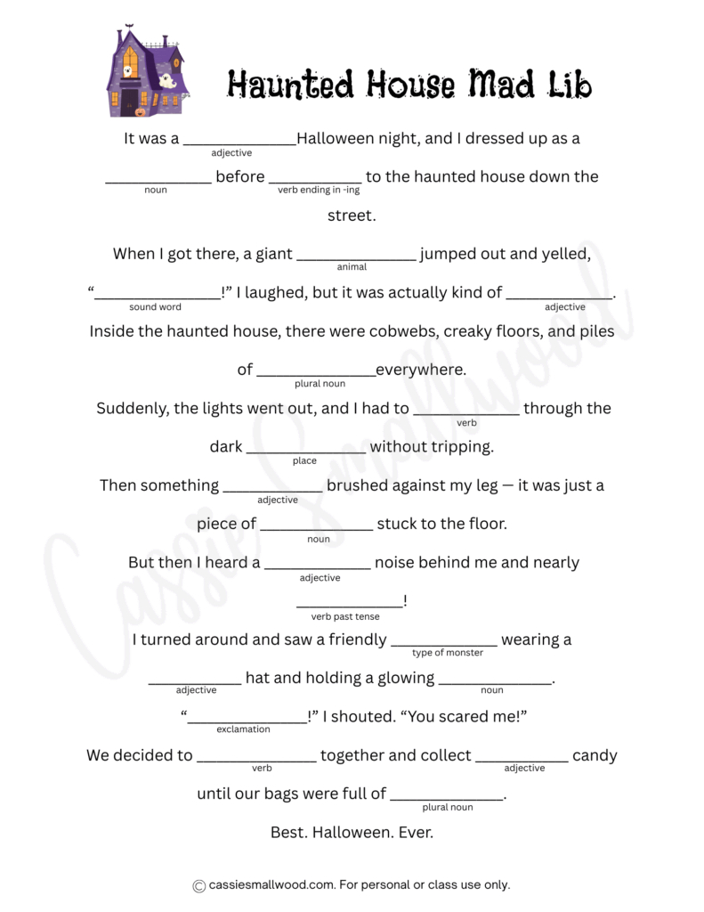 5 Fun Halloween Mad Libs (Free Printable) - Cassie Smallwood with regard to Halloween Mad Libs Printable