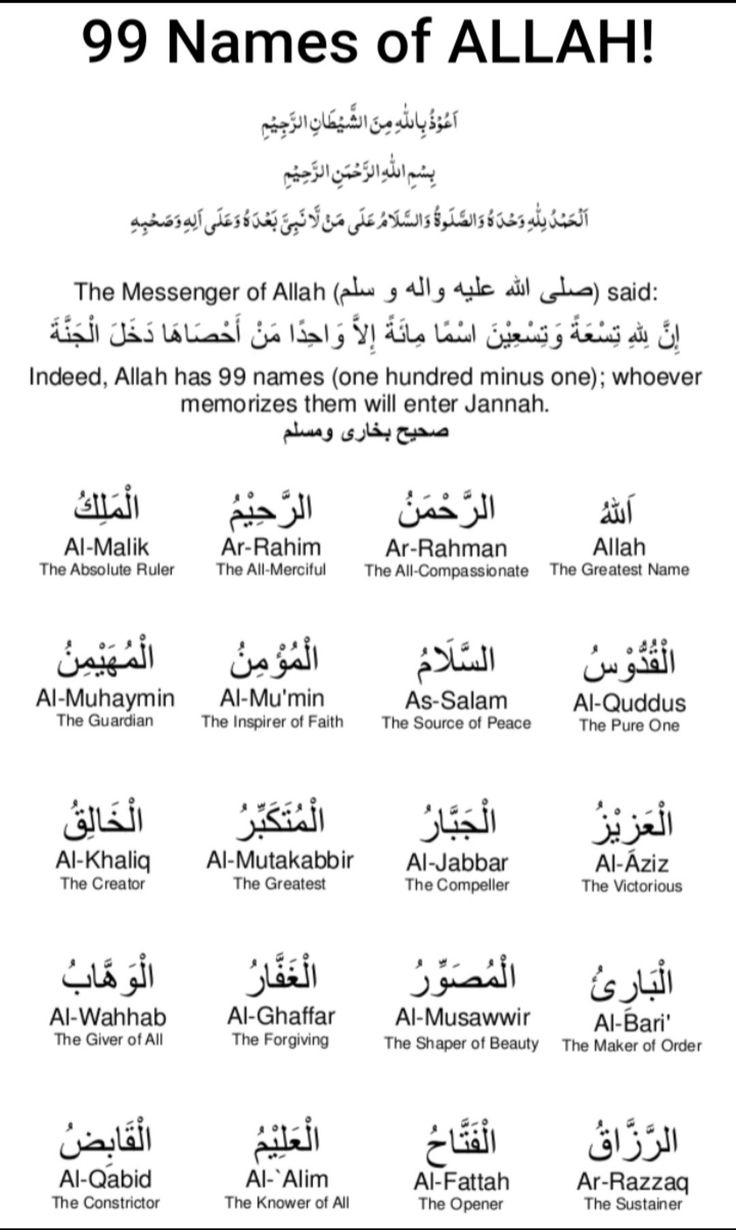 99 Names Of Allah In English And Arabic for Printable 99 Names of Allah