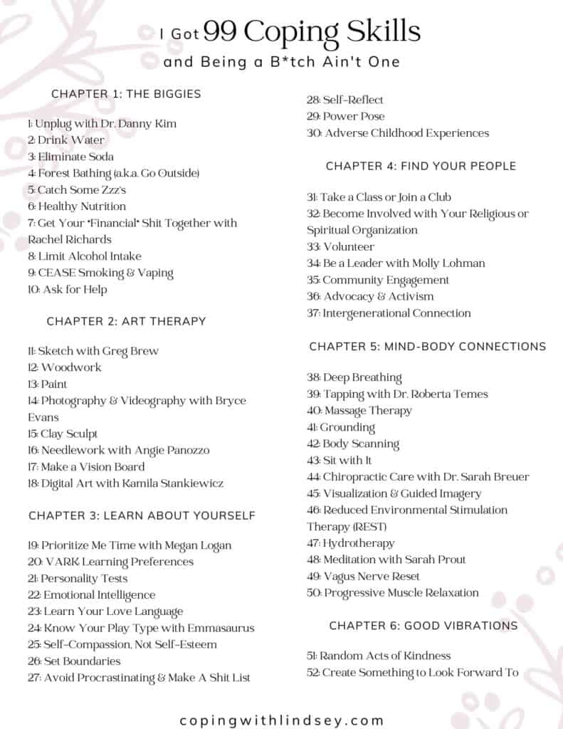 A List Of 99 Best Coping Skills - Financial Self Care within List Of Coping Skills Printable