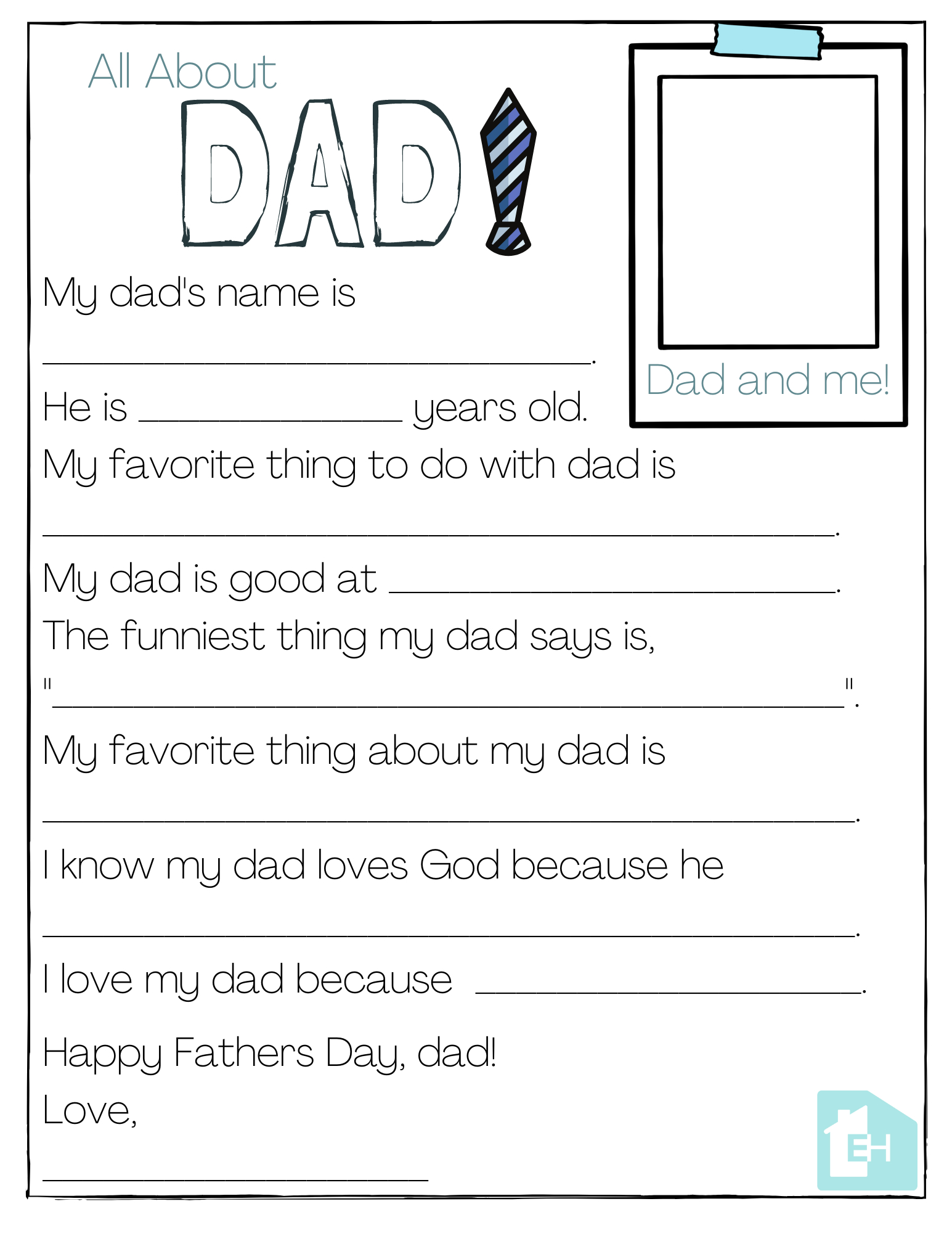 About My Dad Free Printable - Empowered Homes inside Free Printable All About My Dad Worksheet