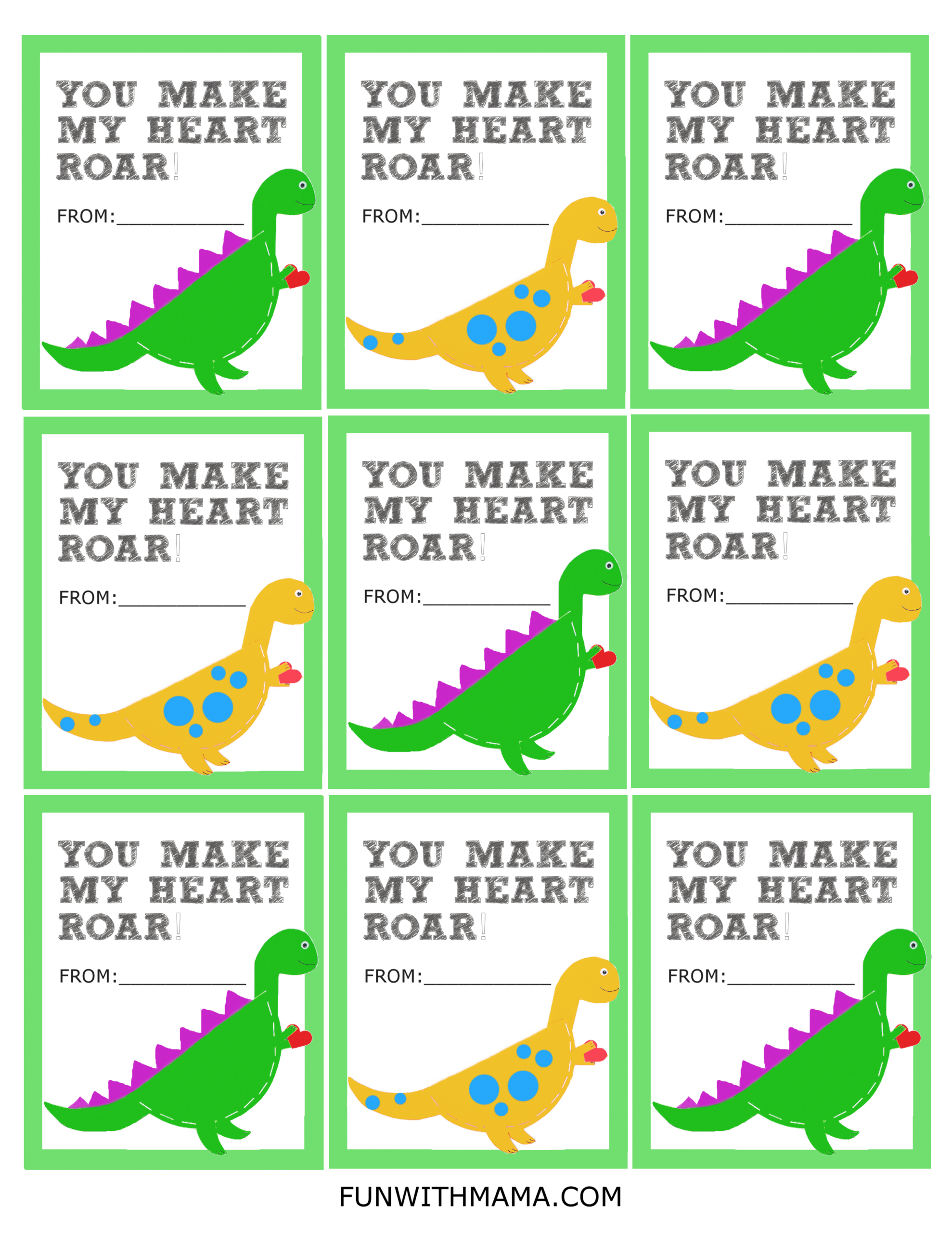 Adorable Printable Dinosaur Valentine Cards - Fun With Mama in Free Printable Dinosaur Valentine Cards