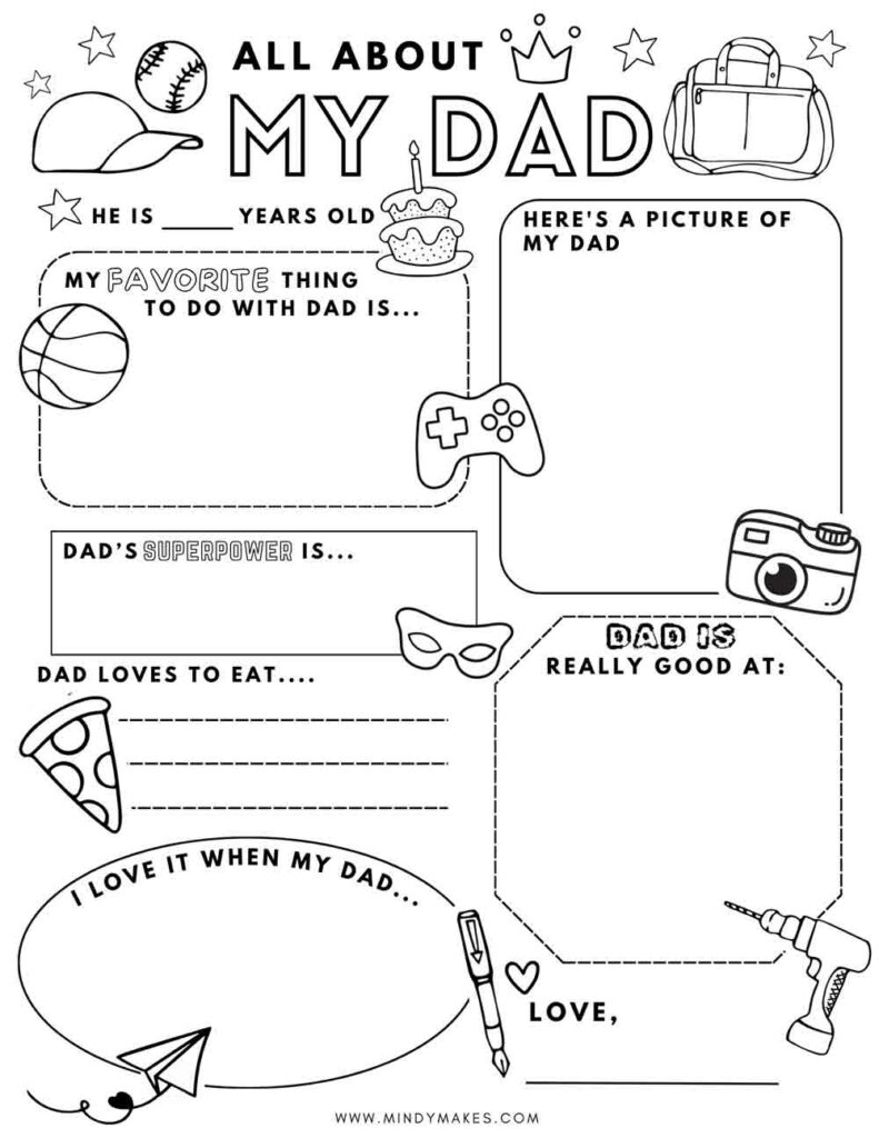 All About Dad Free Printable Pdf - Mindymakes in Free Printable All About My Dad Worksheet