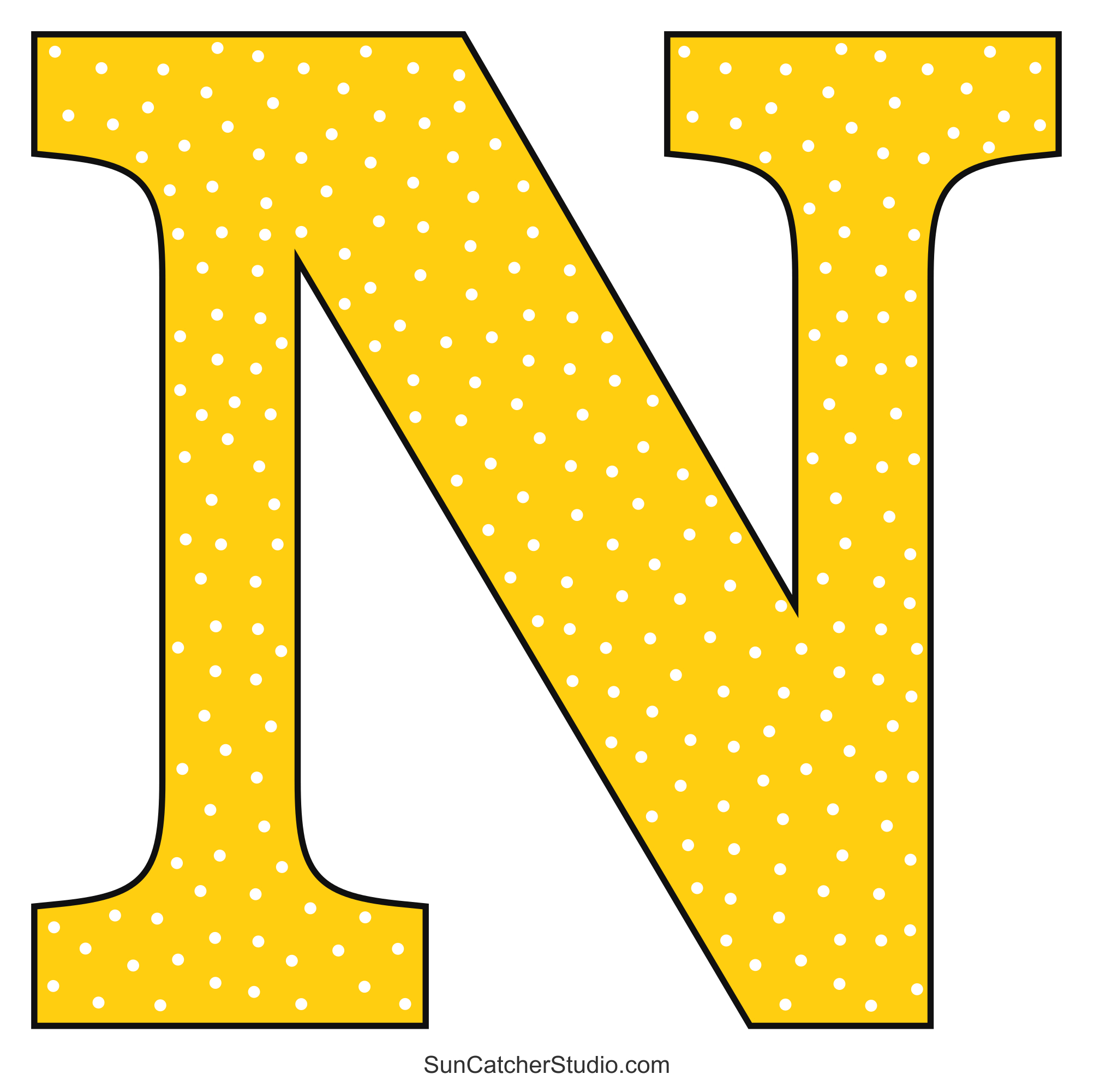 Alphabet Letters And Numbers With A Colorful Polka Dot Design within Big Printable Alphabet Letters N