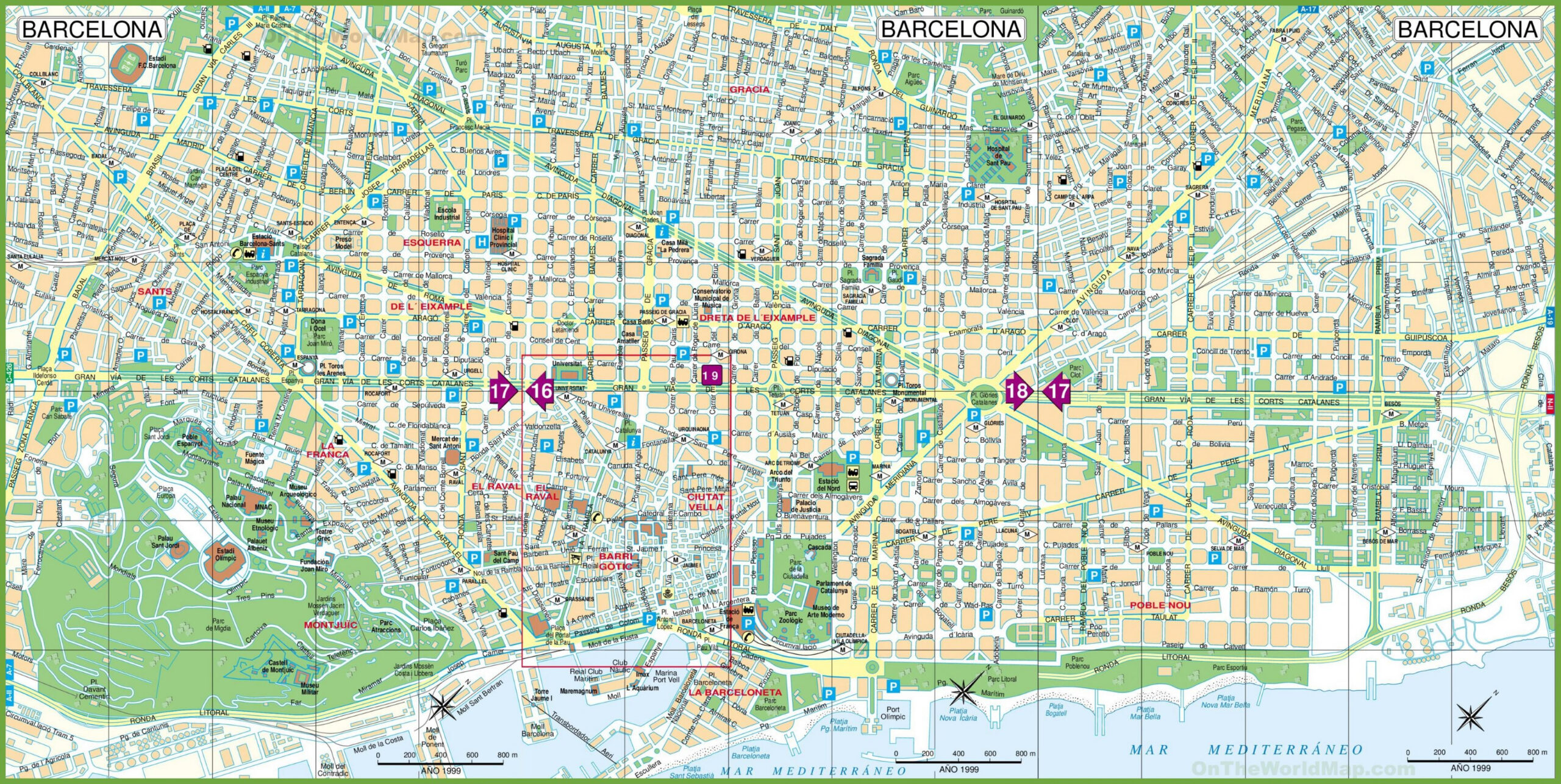 Barcelona City Map - Barcelona City Map Tourist (Catalonia Spain) throughout City Map Of Barcelona Printable