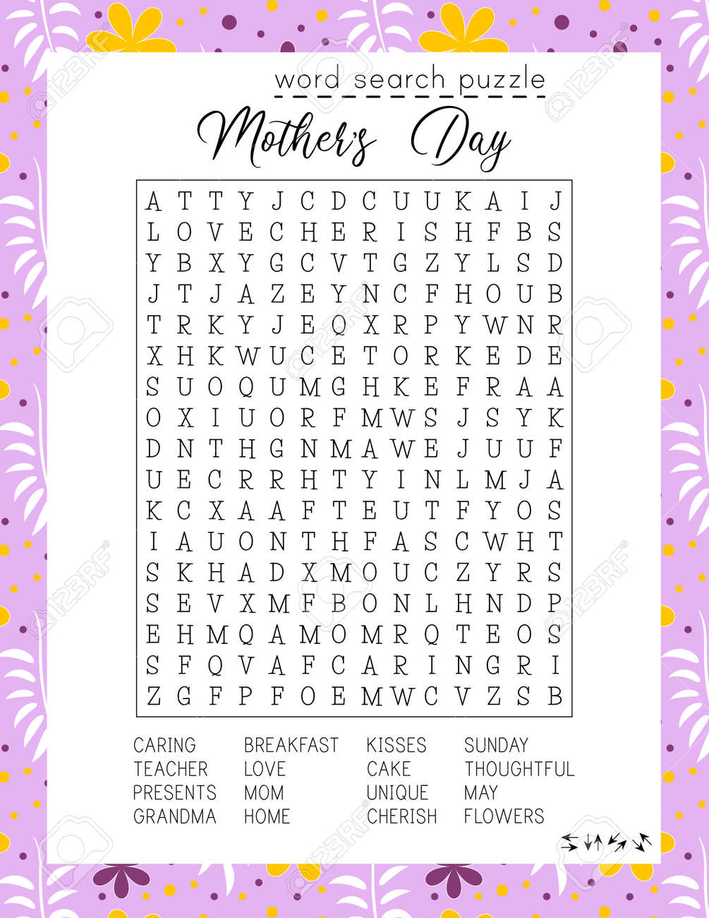 Beautiful Mother'S Day Word Search Puzzle. Educational Game with Free Printable Mother'S Day Games For Adults