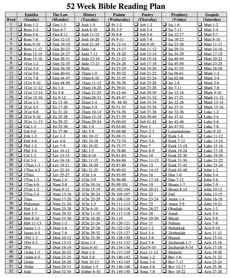 Bible Study Journal 52 Week Bible Reading Plan To Read The Bible with Read Bible In A Year Plan Printable