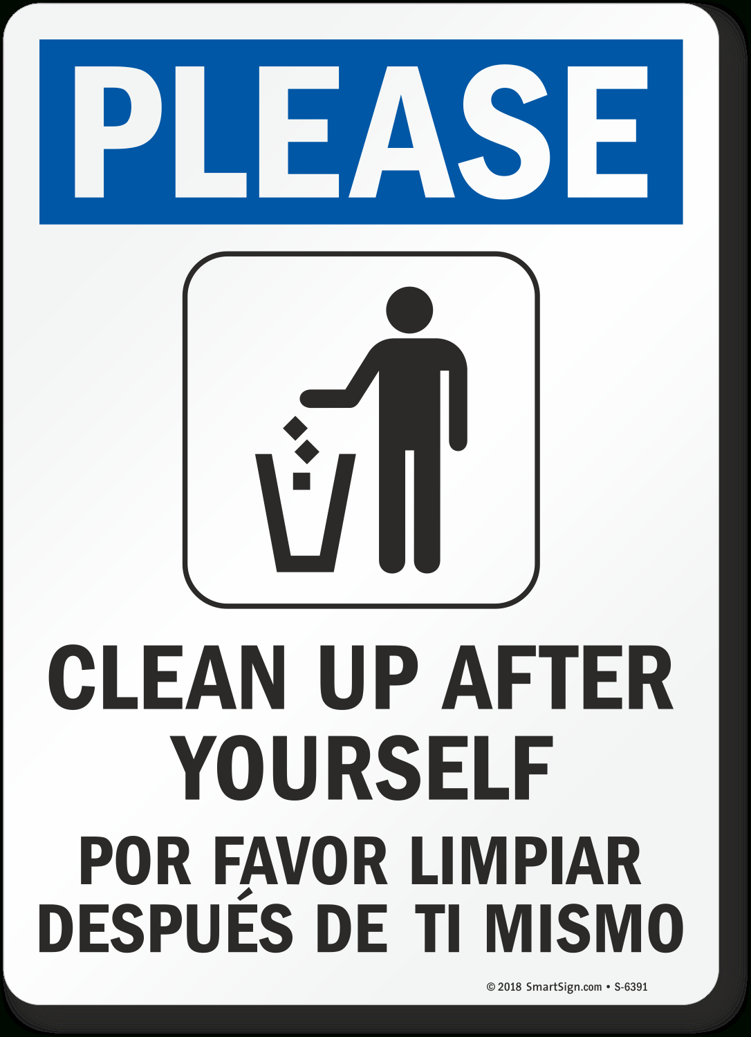 Bilingual Please Clean Up After Yourself Sign, Sku: S-6391 for Printable Clean Up After Yourself Signs
