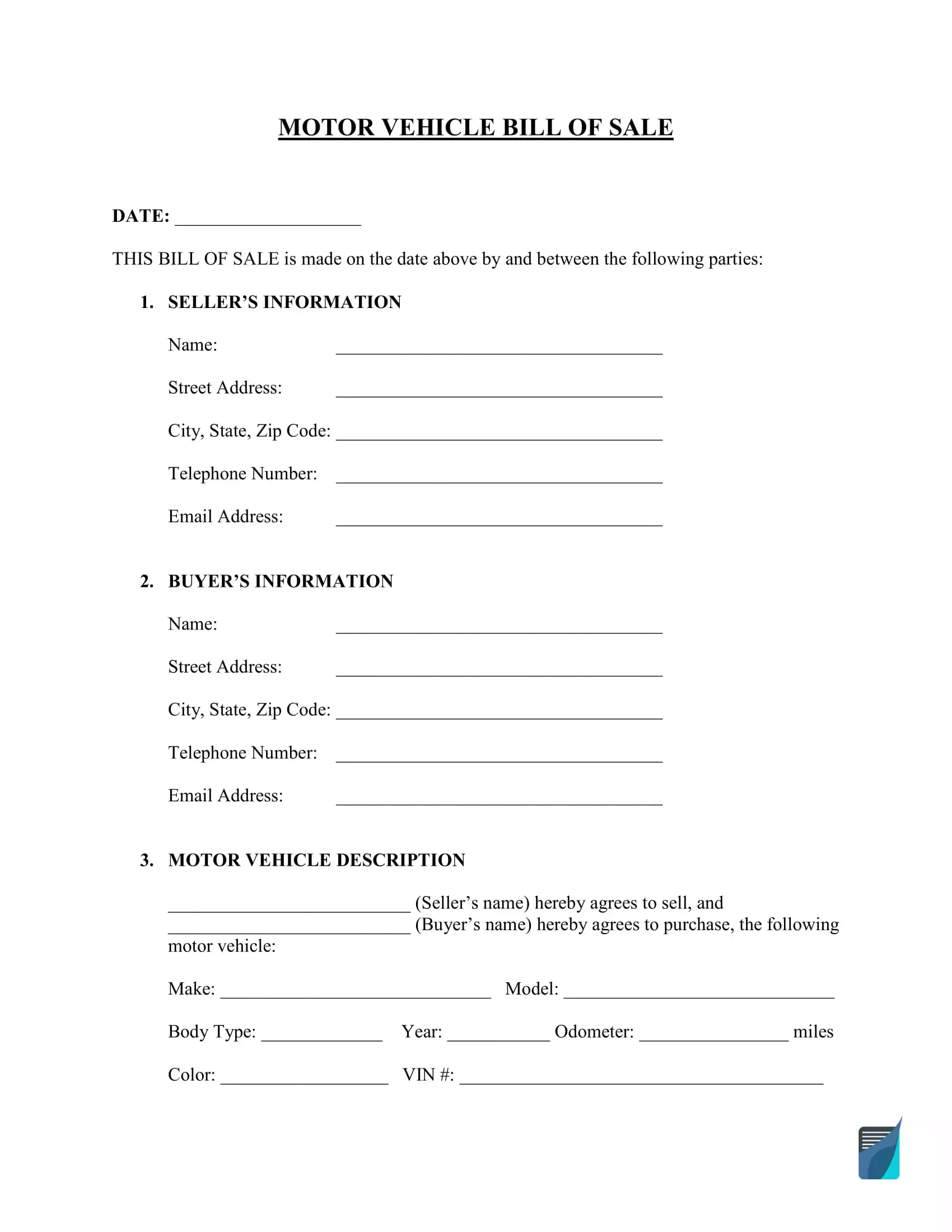 Bill Of Sale Template | Free Pdf And Word Forms throughout Printable Car Bill Of Sale Template