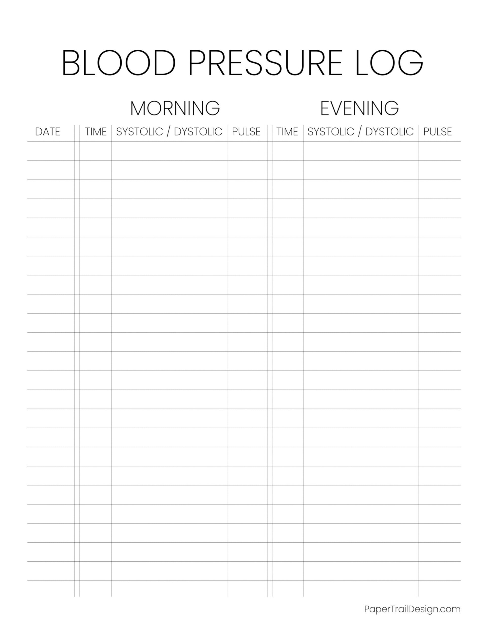 Blood Pressure Log Sheet - Paper Trail Design with Blood Pressure Tracking Chart Printable