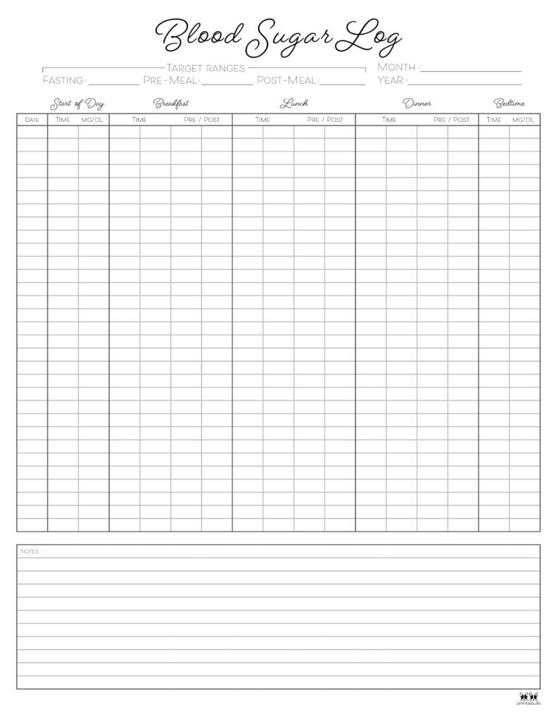 Blood Sugar Logs - 25 Free Logs &amp;amp; Trackers | Printabulls with regard to Free Blood Sugar Log Sheet Printable