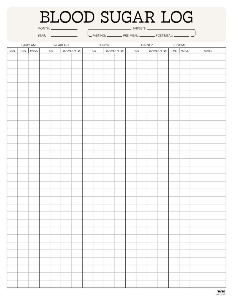 Blood Sugar Logs - 25 Free Logs &amp;amp; Trackers | Printabulls within Free Blood Sugar Log Sheet Printable