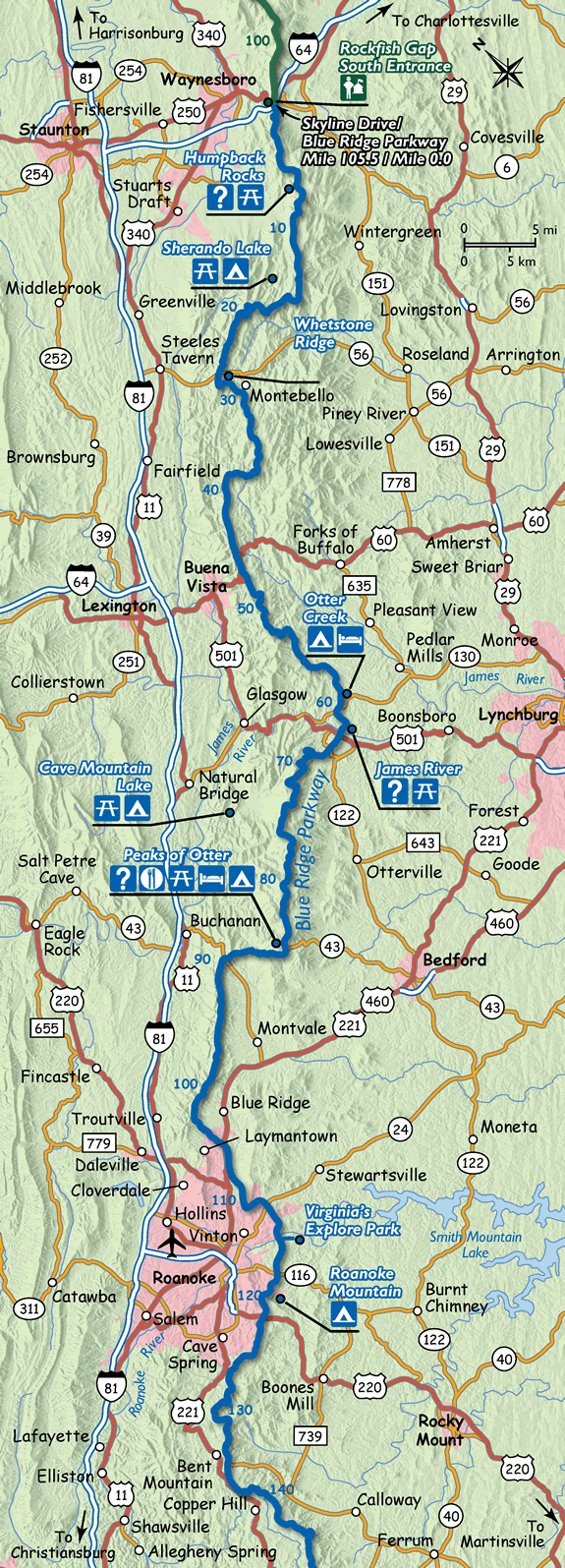 Blue Ridge Parkway Map - Blue Ridge Mountains throughout Printable Blue Ridge Parkway Map