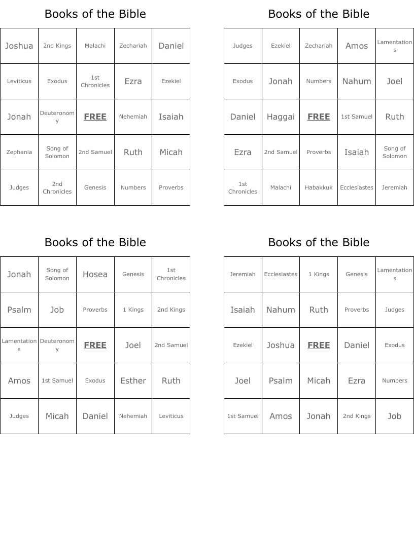 Books Of The Bible Bingo Cards - Wordmint with Bible Bingo Game Free Printable