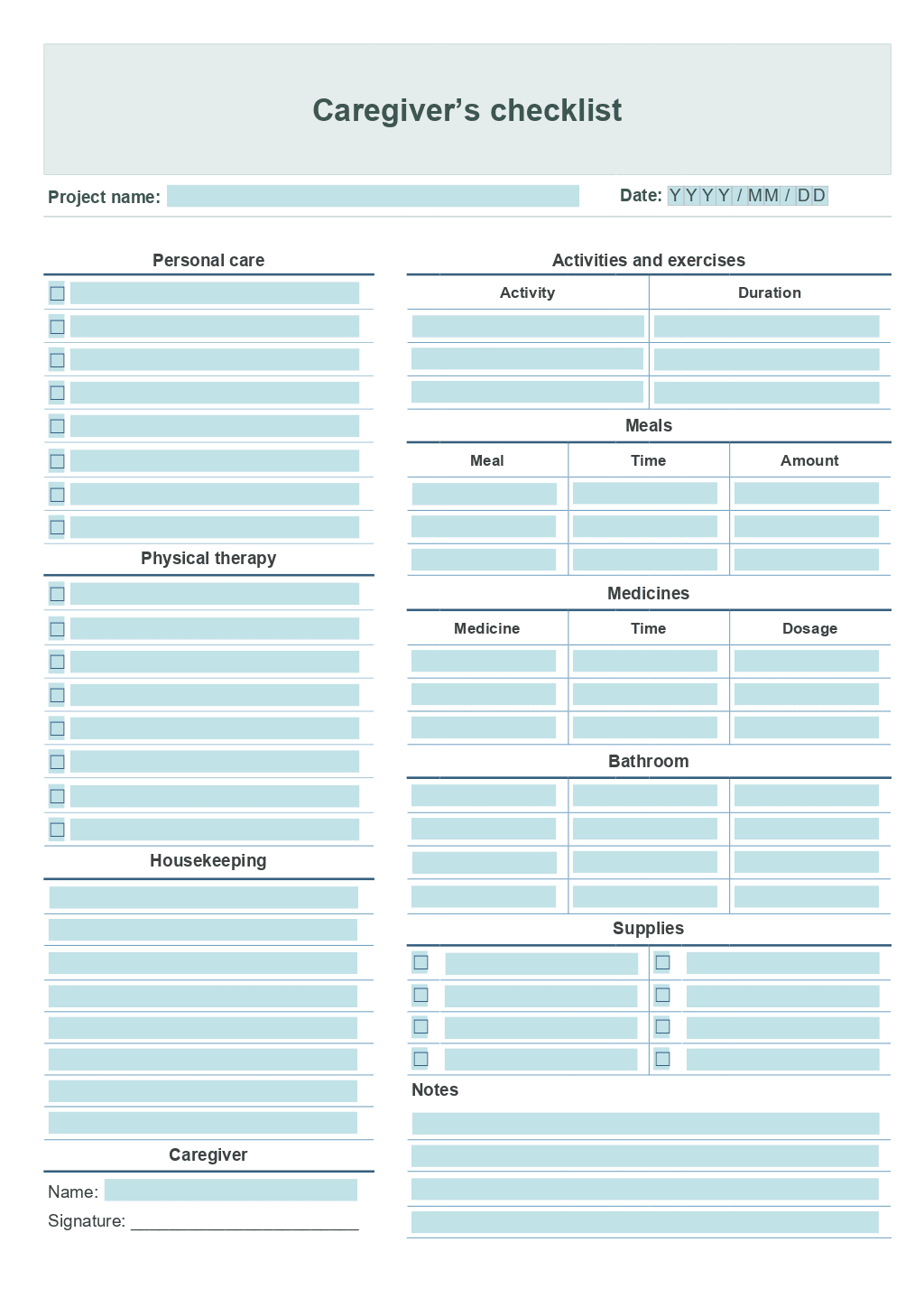 Caregiver Daily Checklist Template | Onlyoffice within Free Printable Caregiver Daily Log Sheet