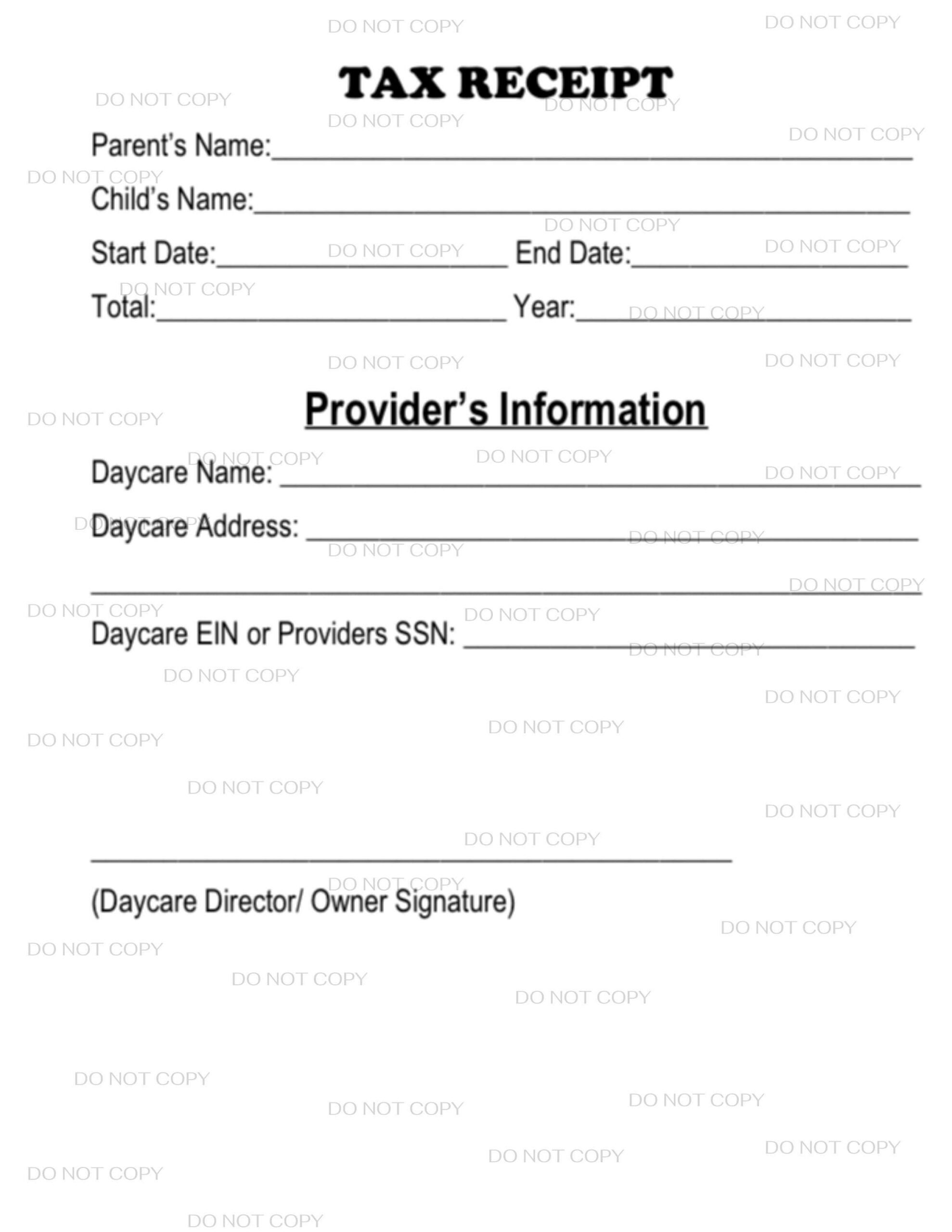 Childcare Receipt For Parents Taxes Pdf Downloadable Copy - Etsy in Printable Daycare Tax Form For Parents