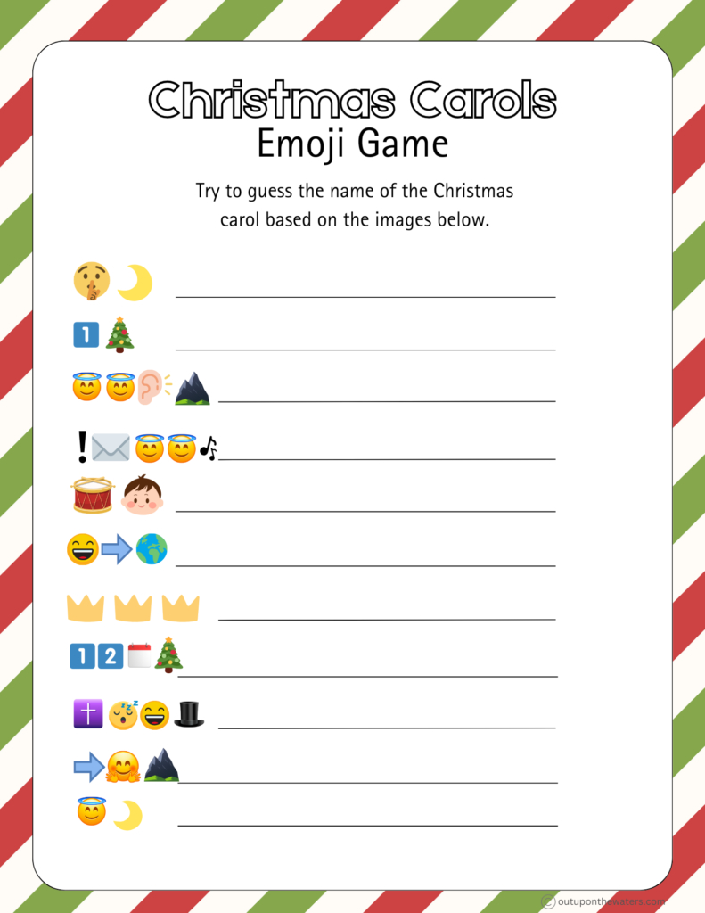 Christmas Emoji Game Printable: Christmas Carols - Out Upon The Waters intended for Christmas Song Emoji Game Free Printable