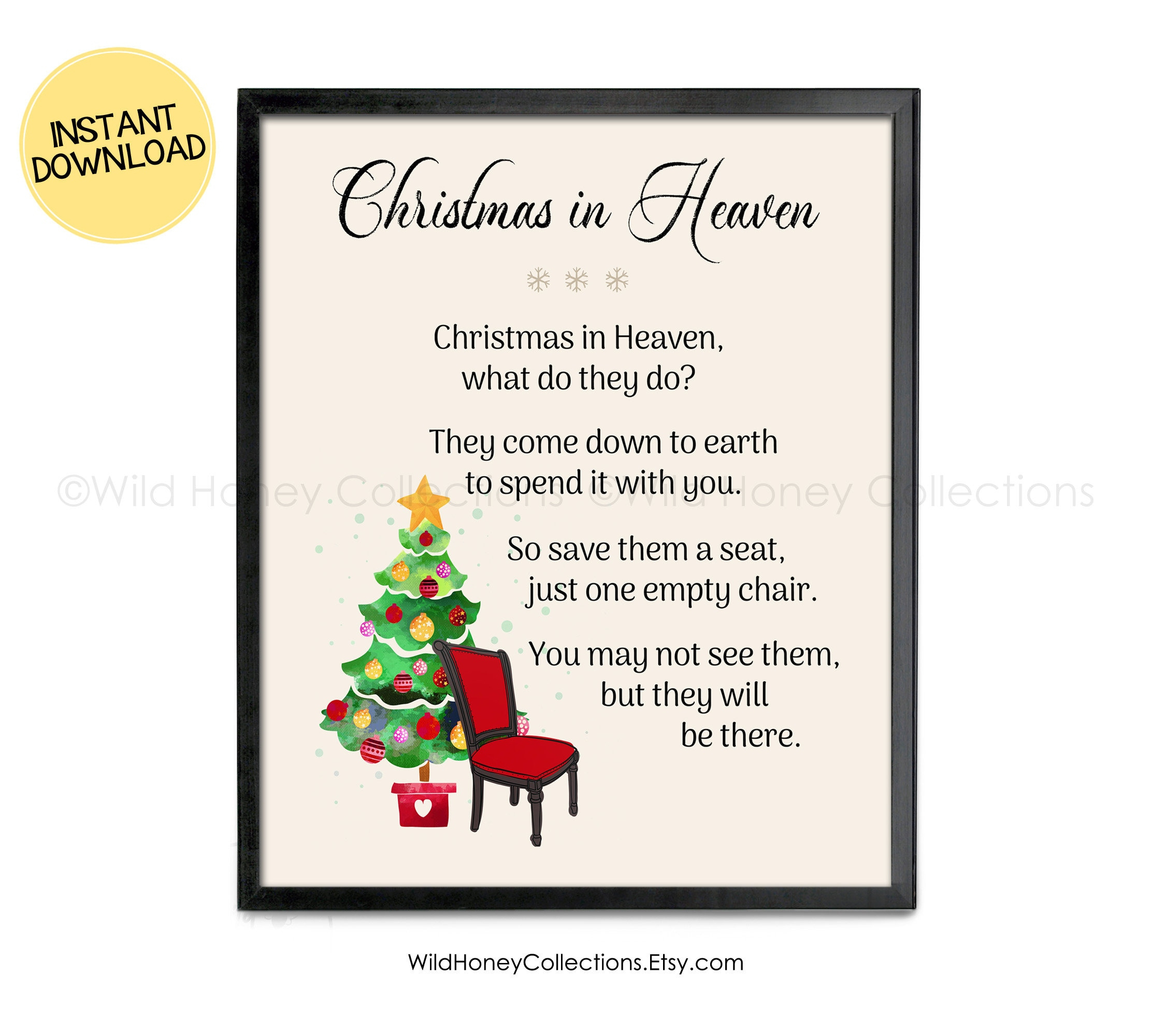 Christmas In Heaven Poem Print: Grief & Mourning Decor (Digital pertaining to Christmas in Heaven Poem Printable