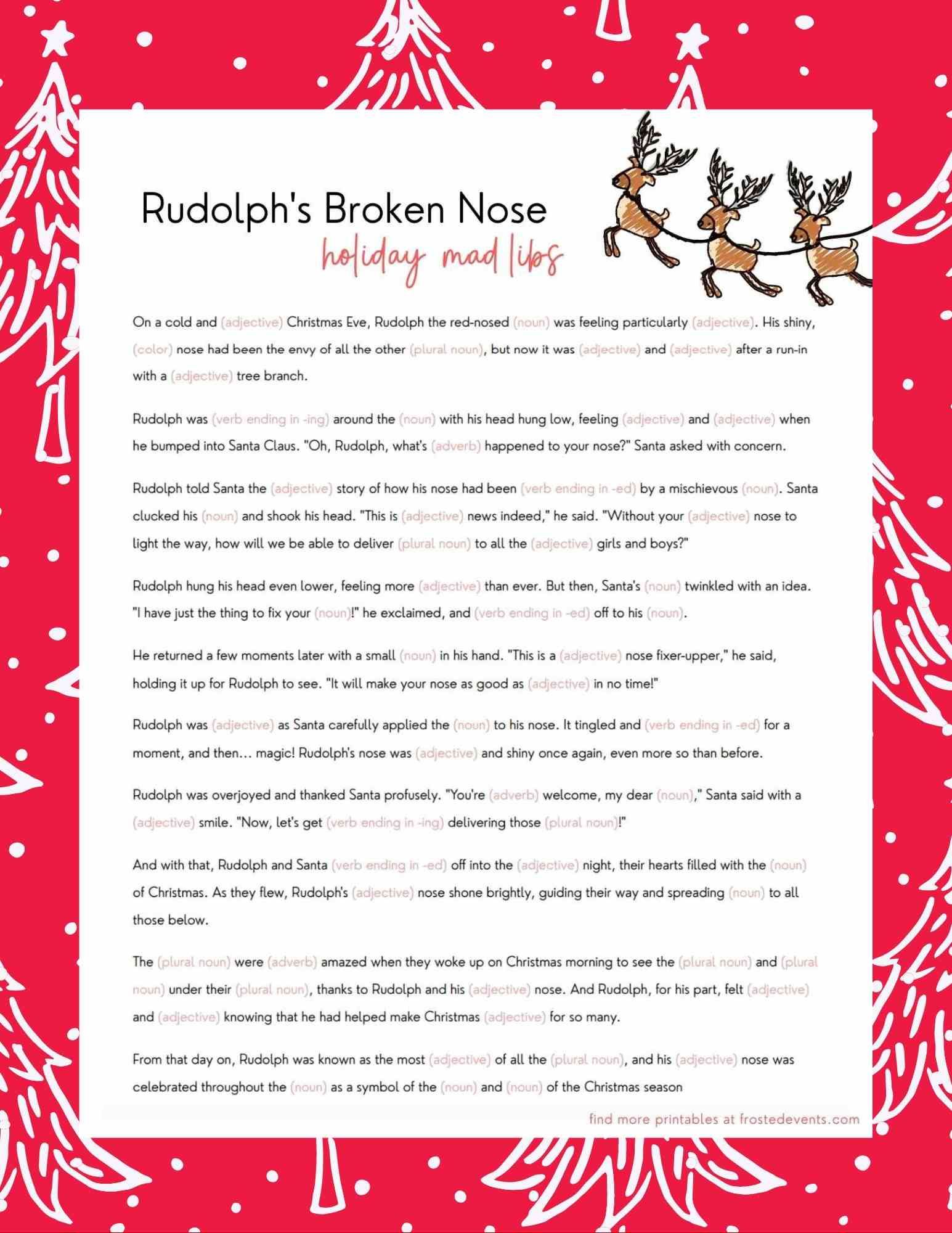 Christmas Mad Libs For Kids- Rudolph Edition - Frosted Blog pertaining to Christmas Mad Libs Free Printable