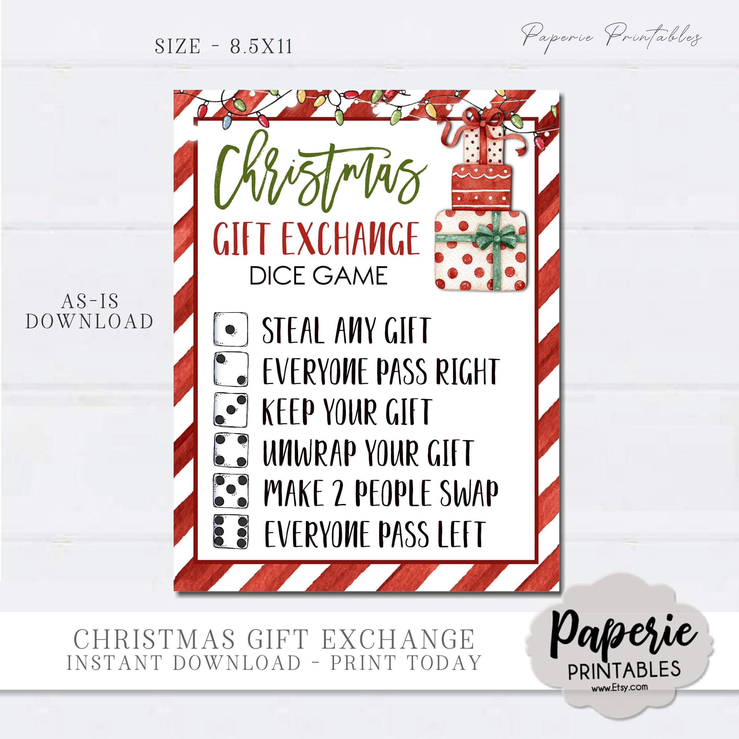 Christmas White Elephant Gift Exchange Rules Printable, Christmas inside White Elephant Dice Game Rules Printable