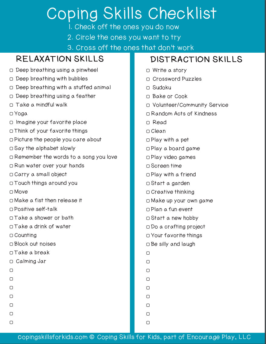Coping Skills Checklist - Teachervision for List Of Coping Skills Printable
