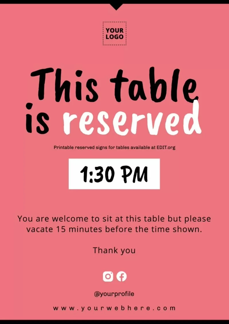 Customize Printable Reservation Signs For Tables with Printable Reserved Signs For Tables