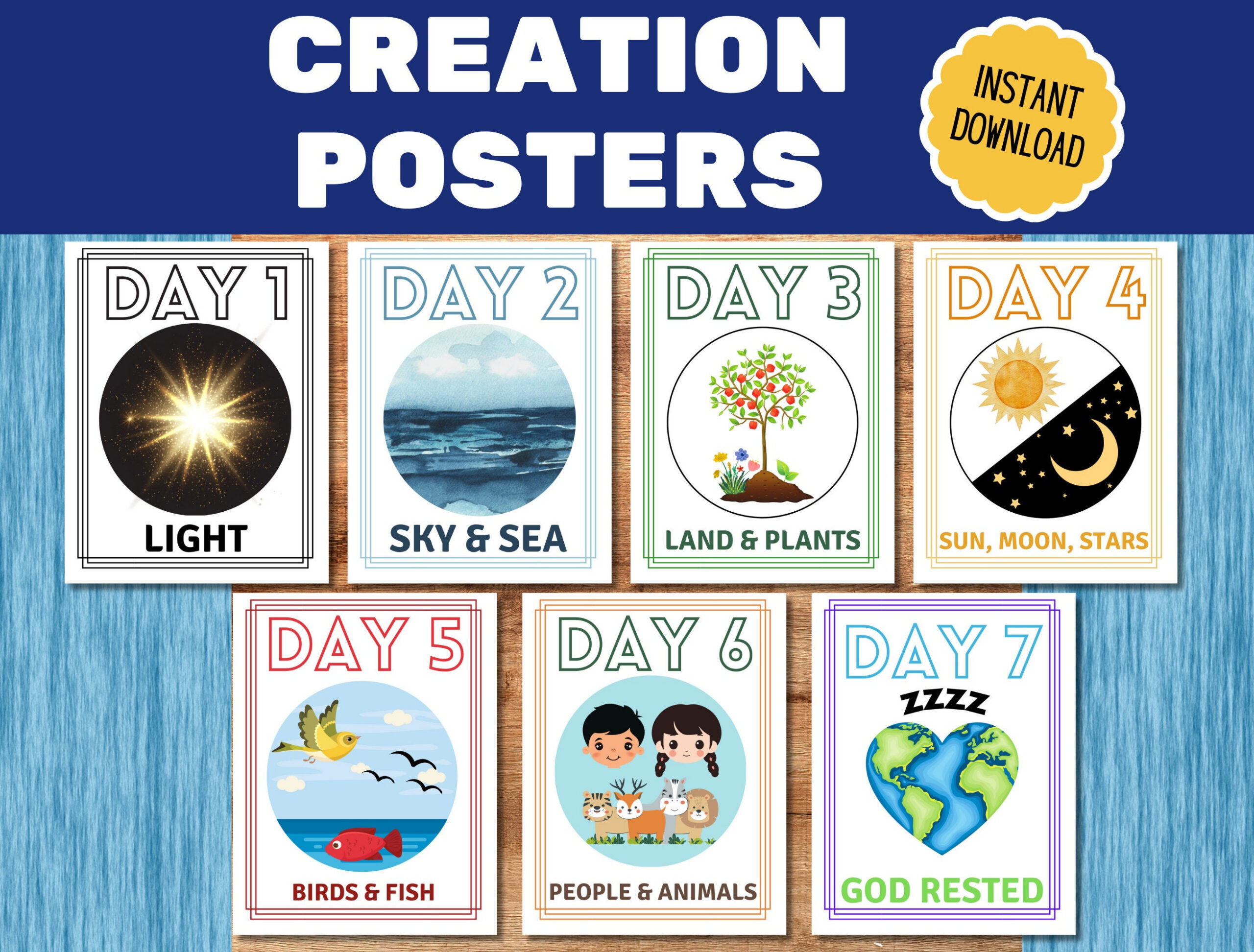Days Of Creation Posters And Bible Coloring Pages, 7 Days Of inside Printable 7 Days Of Creation