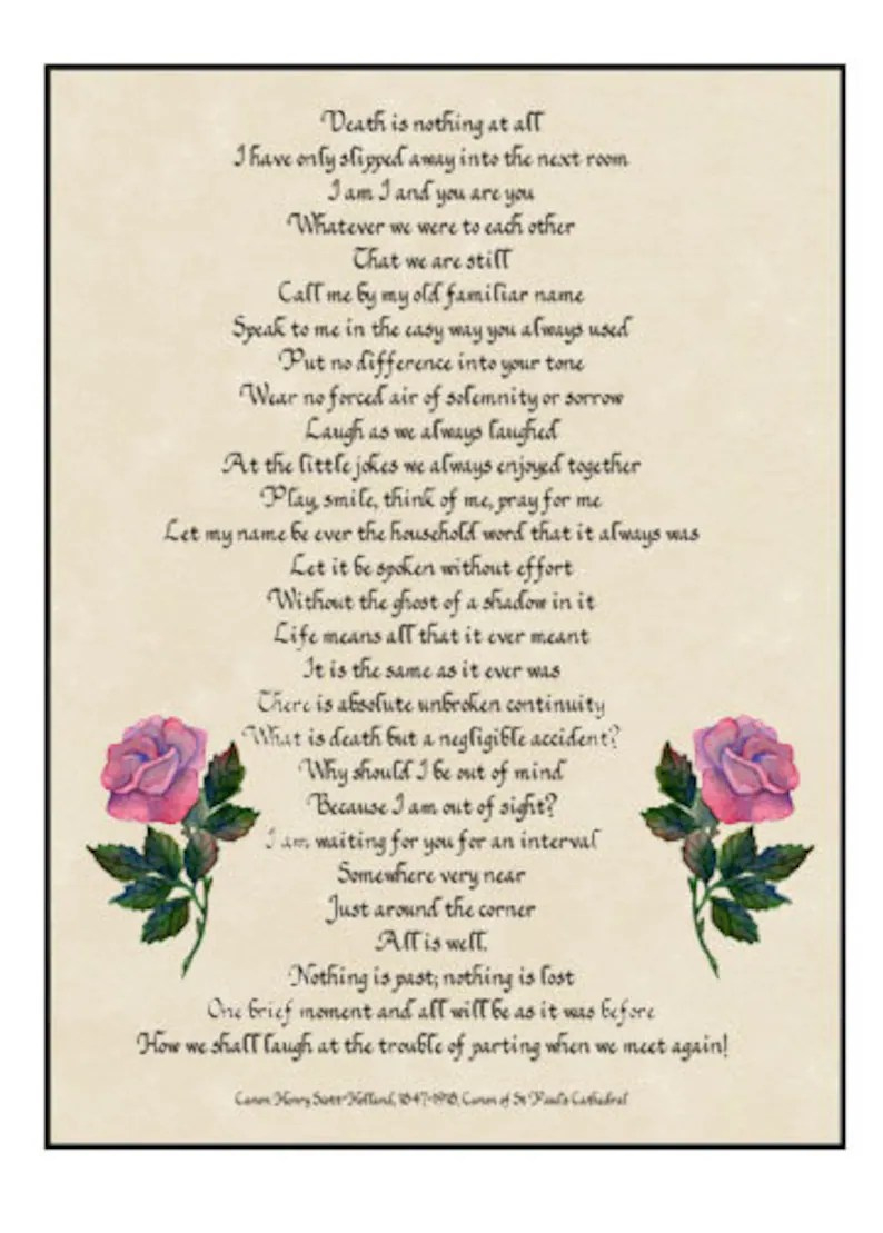 Death Is Nothing At All Poem Printable - Printable Alphabet Charts inside Death Is Nothing At All Poem Printable