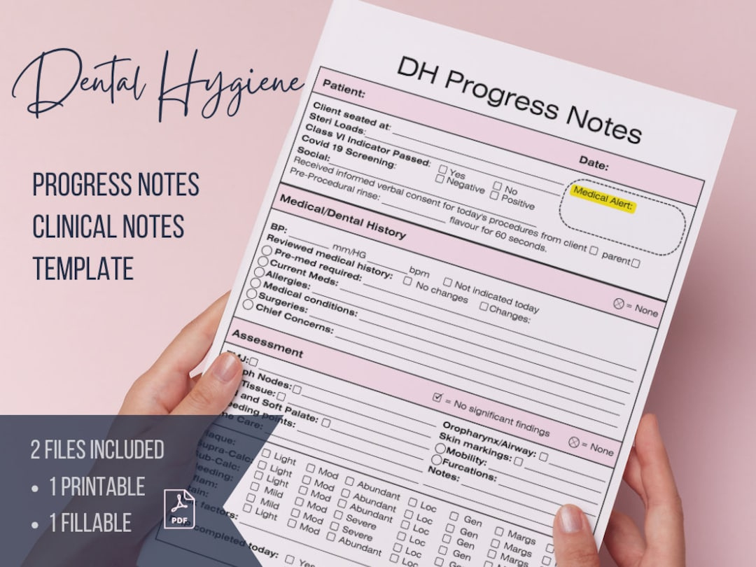 Dental Hygiene Pogress Note | Quick Note Taking With Dropdown for Printable Dental Clinical Notes Template