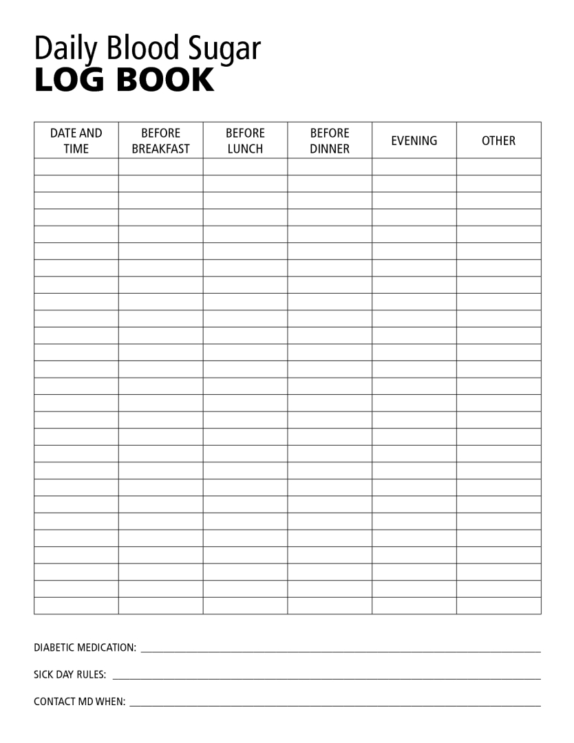 Diabetic Logbook regarding Free Blood Sugar Log Sheet Printable