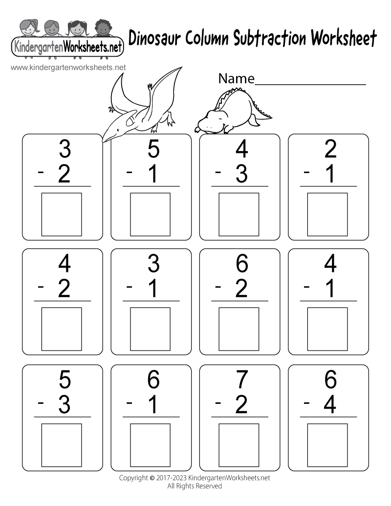 Dinosaur Column Subtraction Worksheet - Free Printable, Digital, & Pdf regarding Subtraction Worksheets For Kindergarten Printable Free