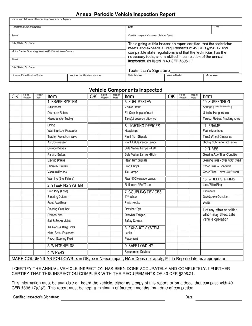 Dot Vehicle Inspection Forms ≡ Fill Out Printable Pdf Forms Online with Free Printable Dot Pre Trip Inspection Form