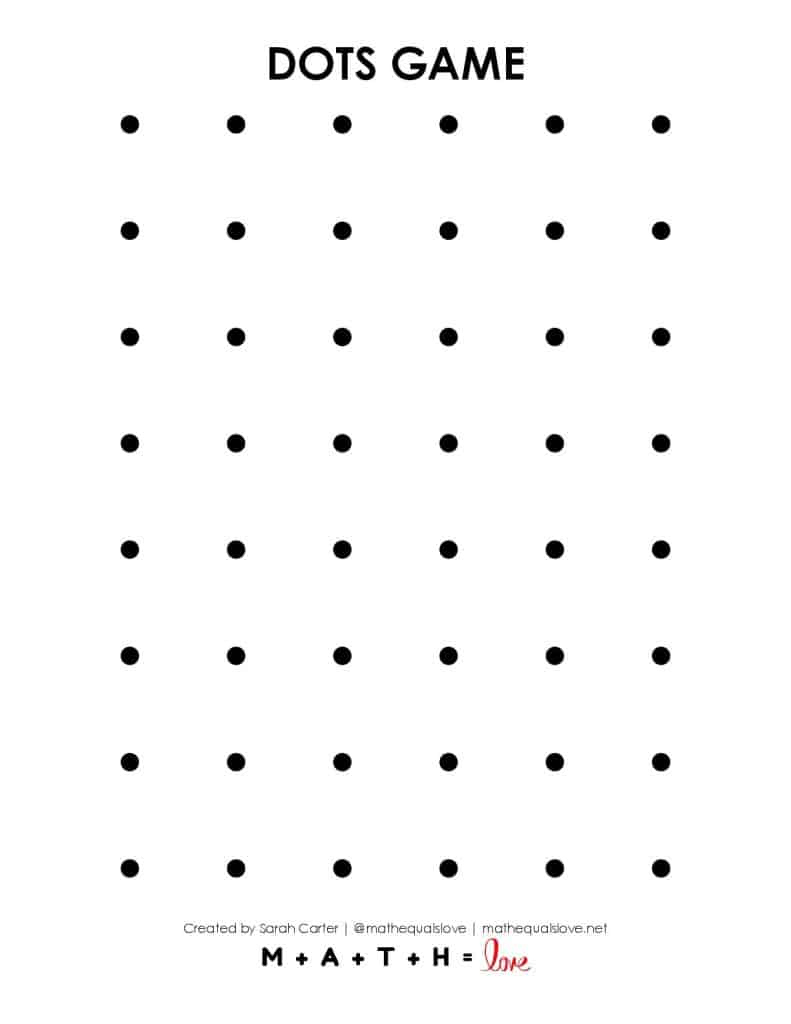 Dots Game Printable Collection | Math = Love inside Free Printable Dots And Boxes Game