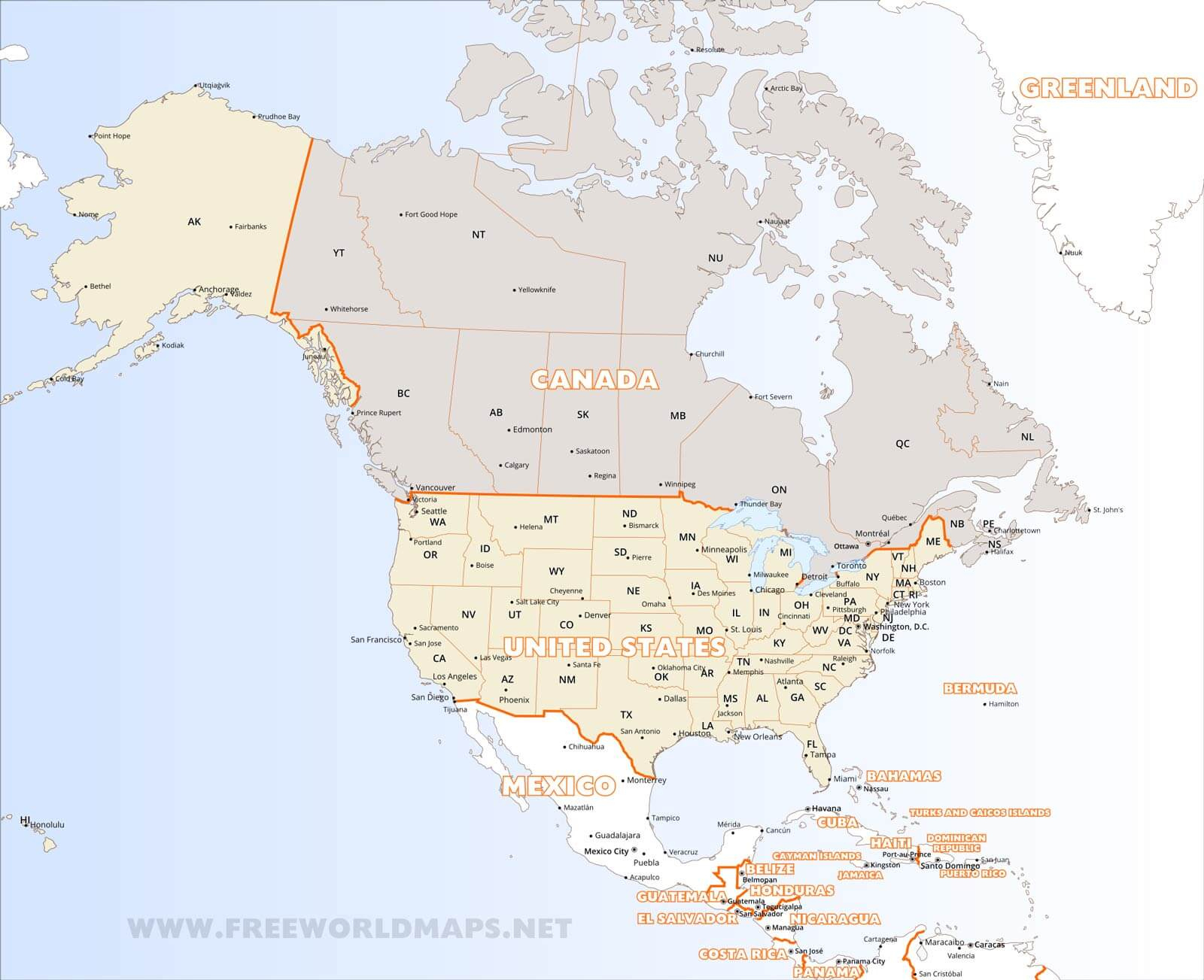 Download Free North America Maps with regard to Map Of North America Printable Free